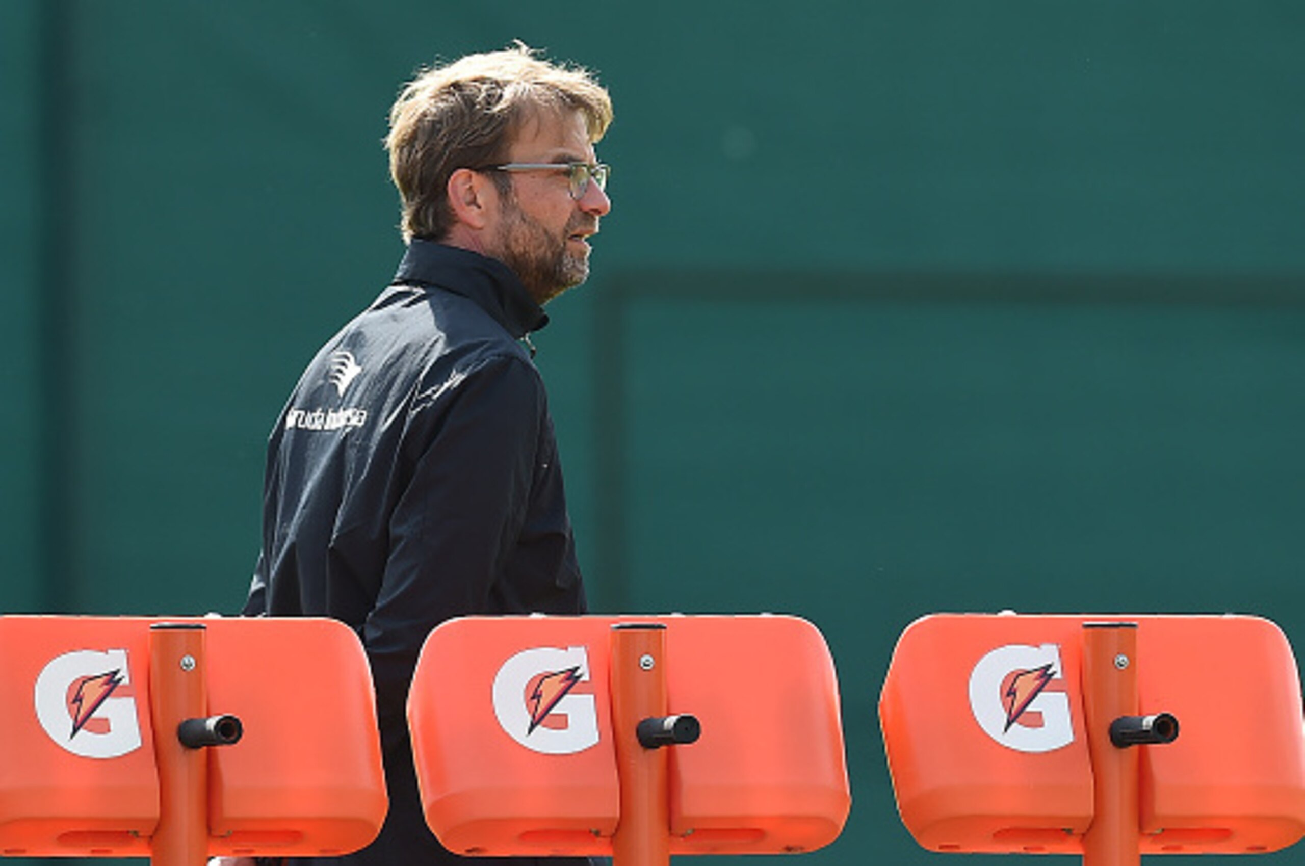 Liverpool's German manager Jurgen Klopp watches his players during a team training session at their Melwood training complex in Liverpool, north west England, on May 13, 2016.
Liverpool face Sevilla in the Europa League final on May 18, 2016, with both si