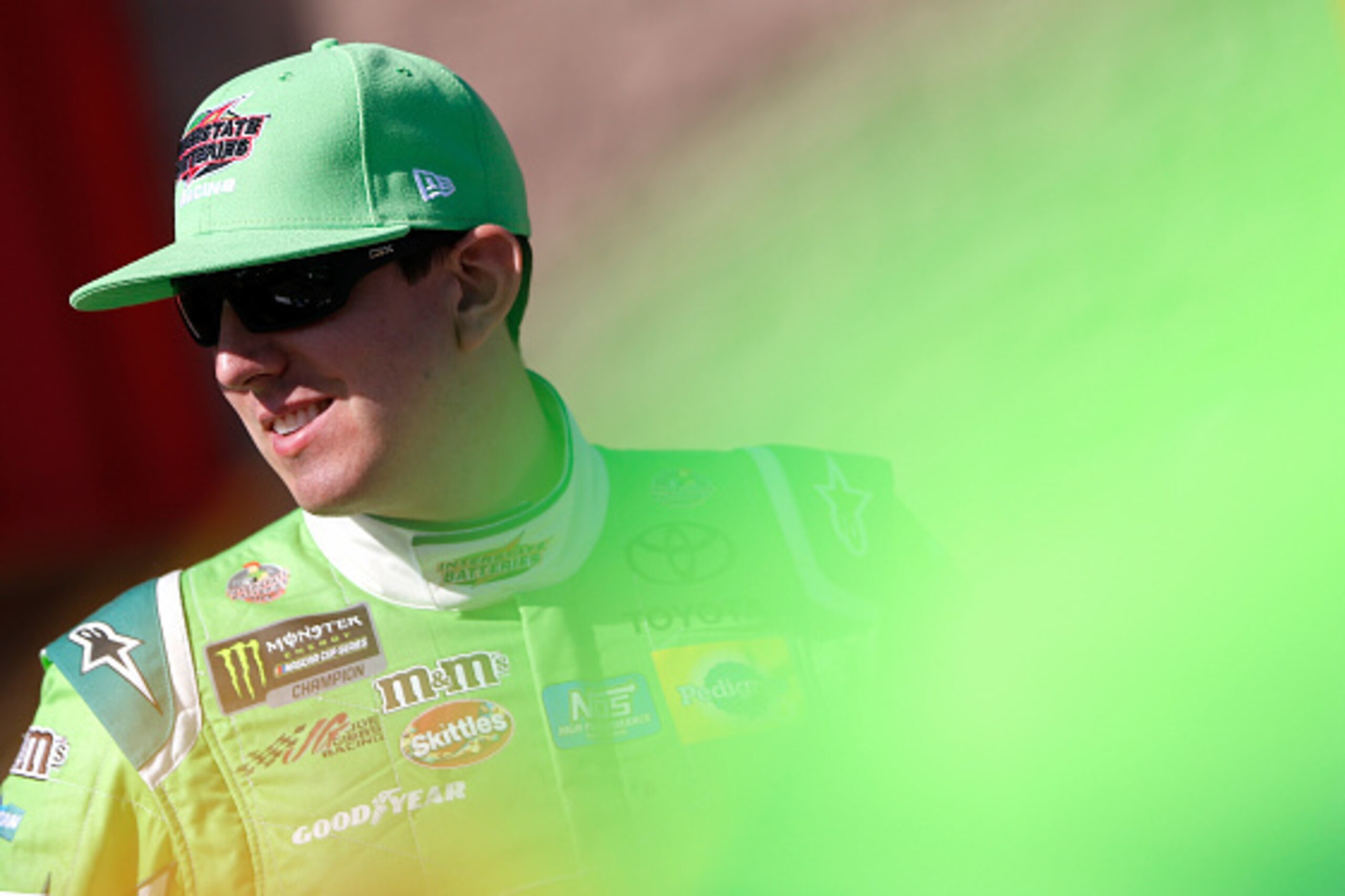 FONTANA, CA - MARCH 24: Kyle Busch, driver of the #18 Interstate Batteries Toyota, stands by his car during qualifying for the Monster Energy NASCAR Cup Series Auto Club 400 at Auto Club Speedway on March 24, 2017 in Fontana, California. (Photo by Brian FONTANA, CA - MARCH 24: Kyle Busch, driver of the #18 Interstate Batteries Toyota, stands by his car during qualifying for the Monster Energy NASCAR Cup Series Auto Club 400 at Auto Club Speedway on March 24, 2017 in Fontana, California. (Photo by Brian