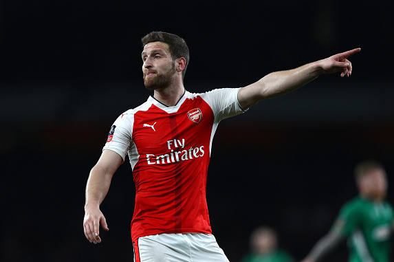 LONDON, ENGLAND - MARCH 11:  Shkodran Mustafi of Arsenal points during The Emirates FA Cup Quarter-Final match between Arsenal and Lincoln City at Emirates Stadium on March 11, 2017 in London, England.  (Photo by Ian Walton/Getty Images)