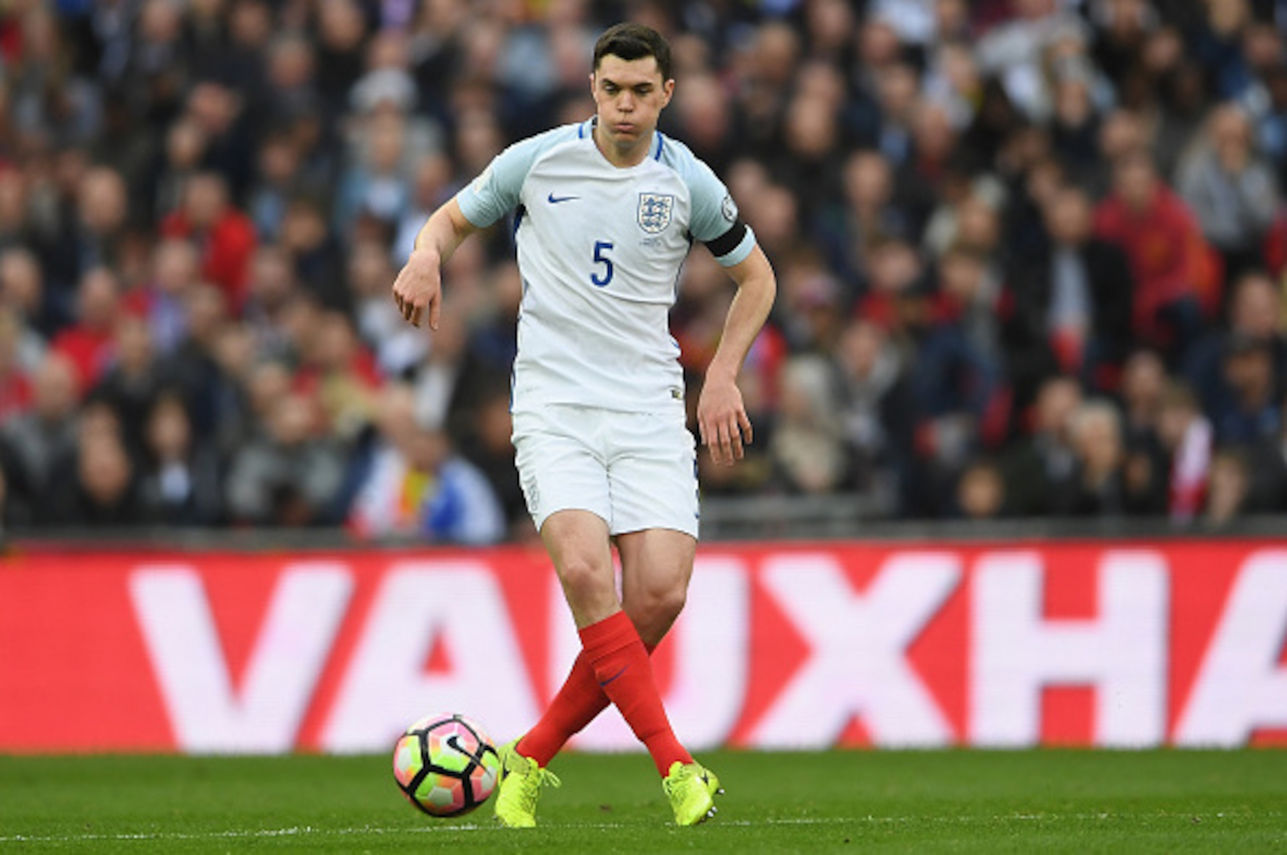 LONDON, ENGLAND - MARCH 26:  Michael Keane of England in action during the FIFA 2018 World Cup Qualifier between England and Lithuania at Wembley Stadium on March 26, 2017 in London, England.  (Photo by Laurence Griffiths/Getty Images)