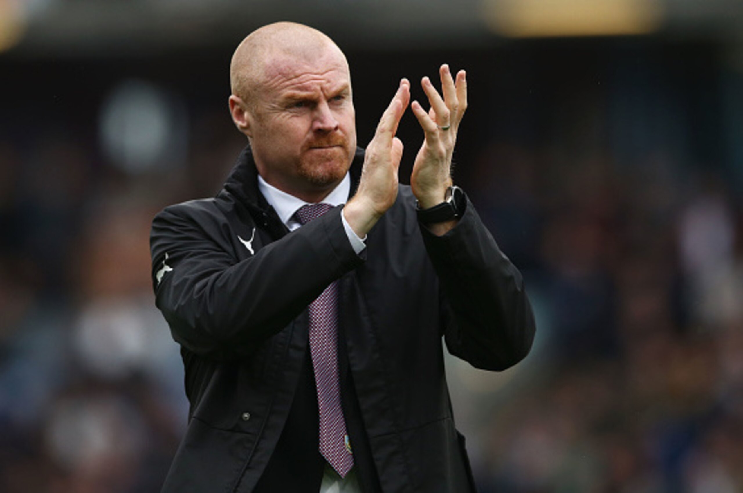 BURNLEY, ENGLAND - APRIL 01: Sean Dyche, Manager of Burnley shows appreciation to the fans prior to the Premier League match between Burnley and Tottenham Hotspur at Turf Moor on April 1, 2017 in Burnley, England.  (Photo by Jan Kruger/Getty Images)