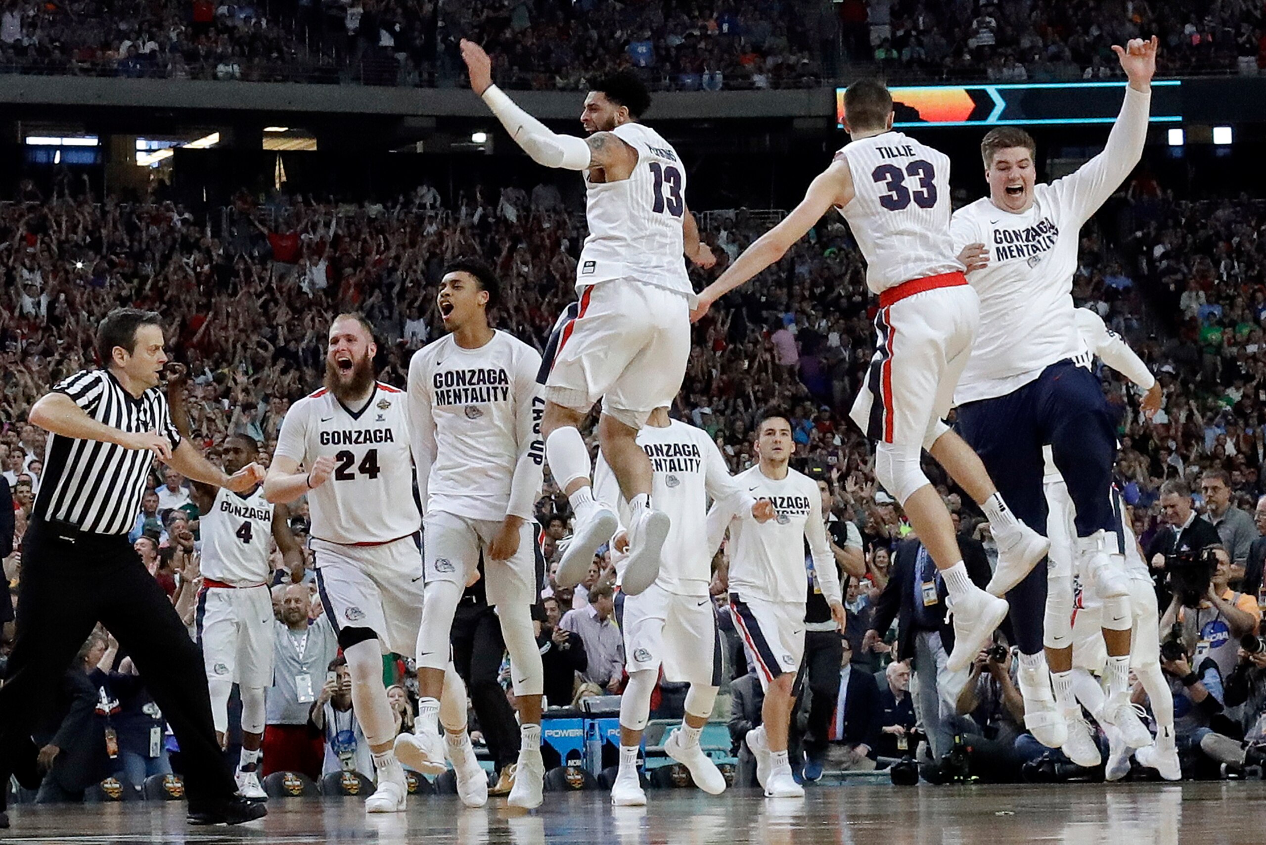 The rest of the Zags celebrate the win over South Carolina. The rest of the Zags celebrate the win over South Carolina.