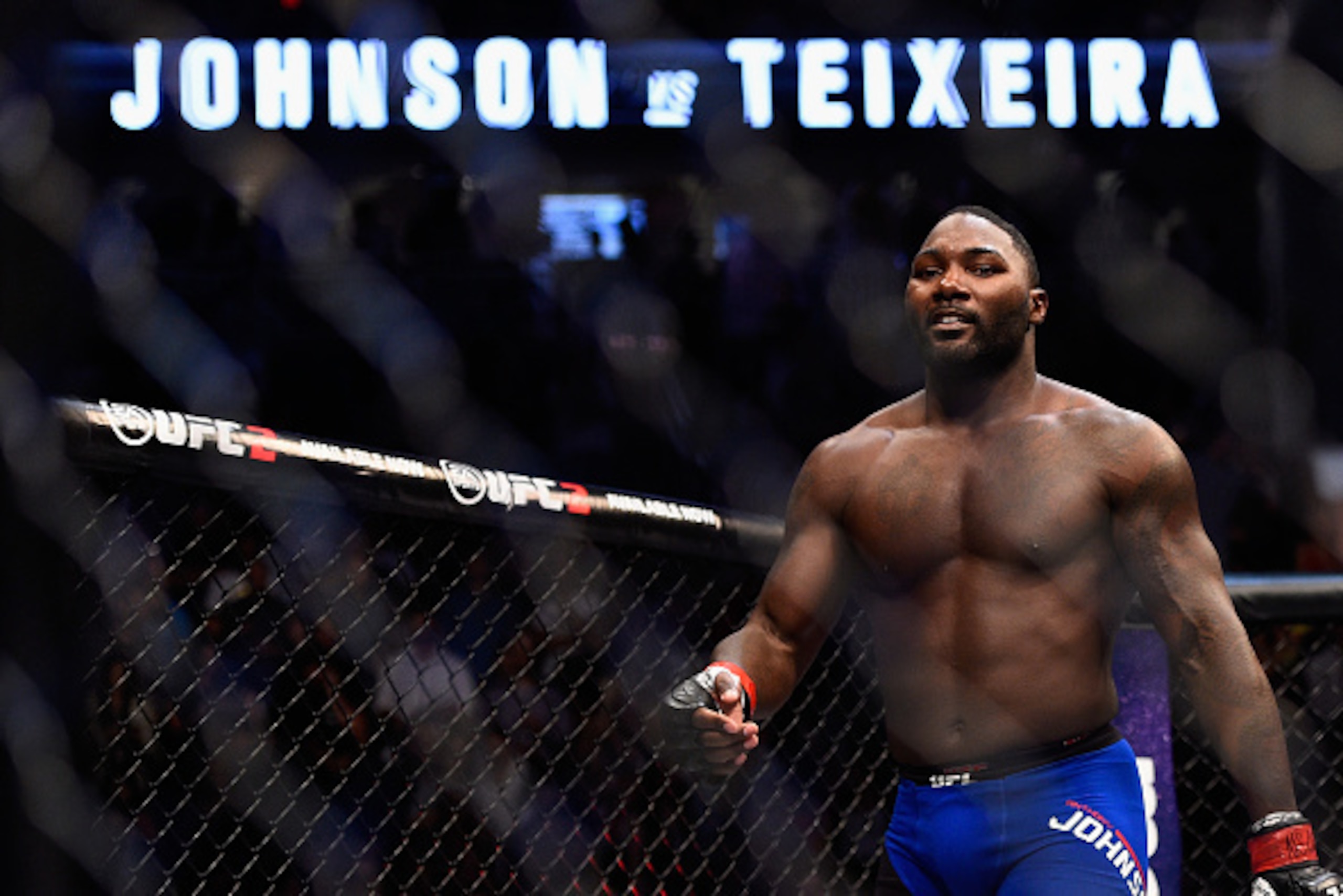 LAS VEGAS, NV - AUGUST 20:  Anthony Johnson celebrates after defeating Glover Teixeira of Brazil in their light heavyweight bout during the UFC 202 event at T-Mobile Arena on August 20, 2016 in Las Vegas, Nevada.  (Photo by Jeff Bottari/Zuffa LLC/Zuffa LL
