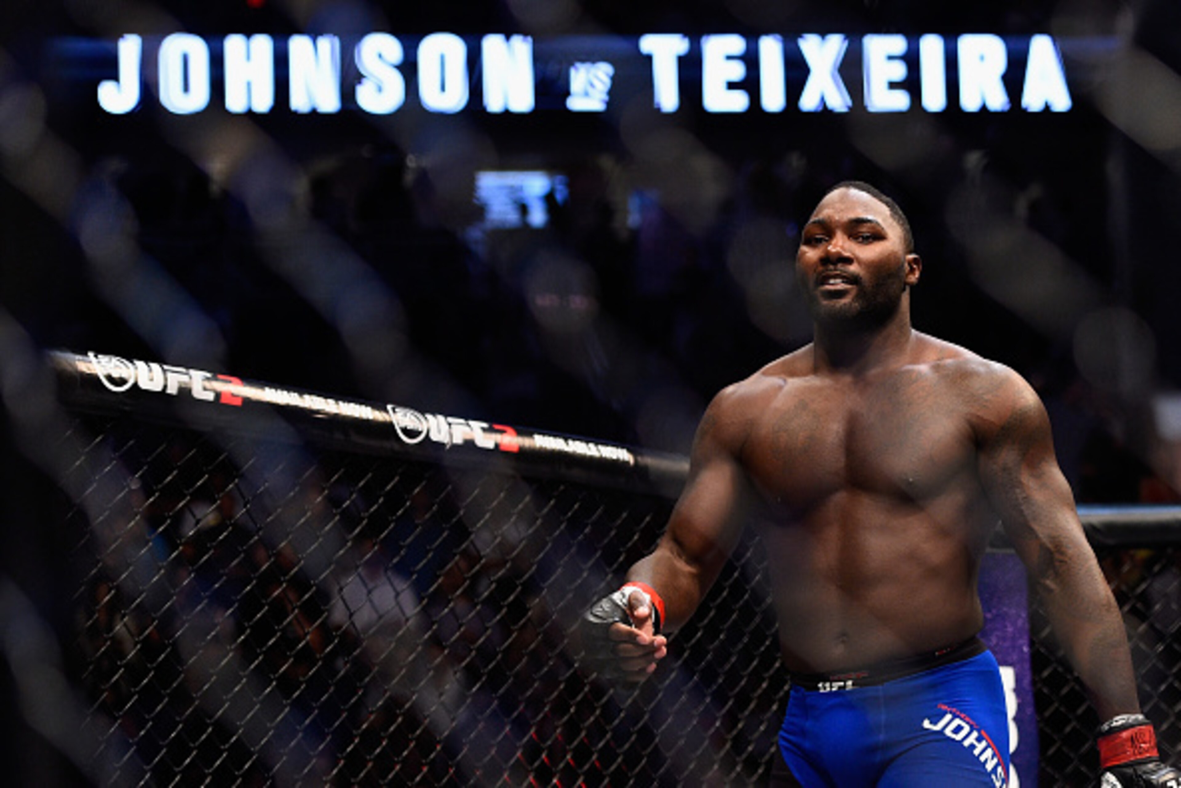 LAS VEGAS, NV - AUGUST 20:  Anthony Johnson celebrates after defeating Glover Teixeira of Brazil in their light heavyweight bout during the UFC 202 event at T-Mobile Arena on August 20, 2016 in Las Vegas, Nevada.  (Photo by Jeff Bottari/Zuffa LLC/Zuffa LL