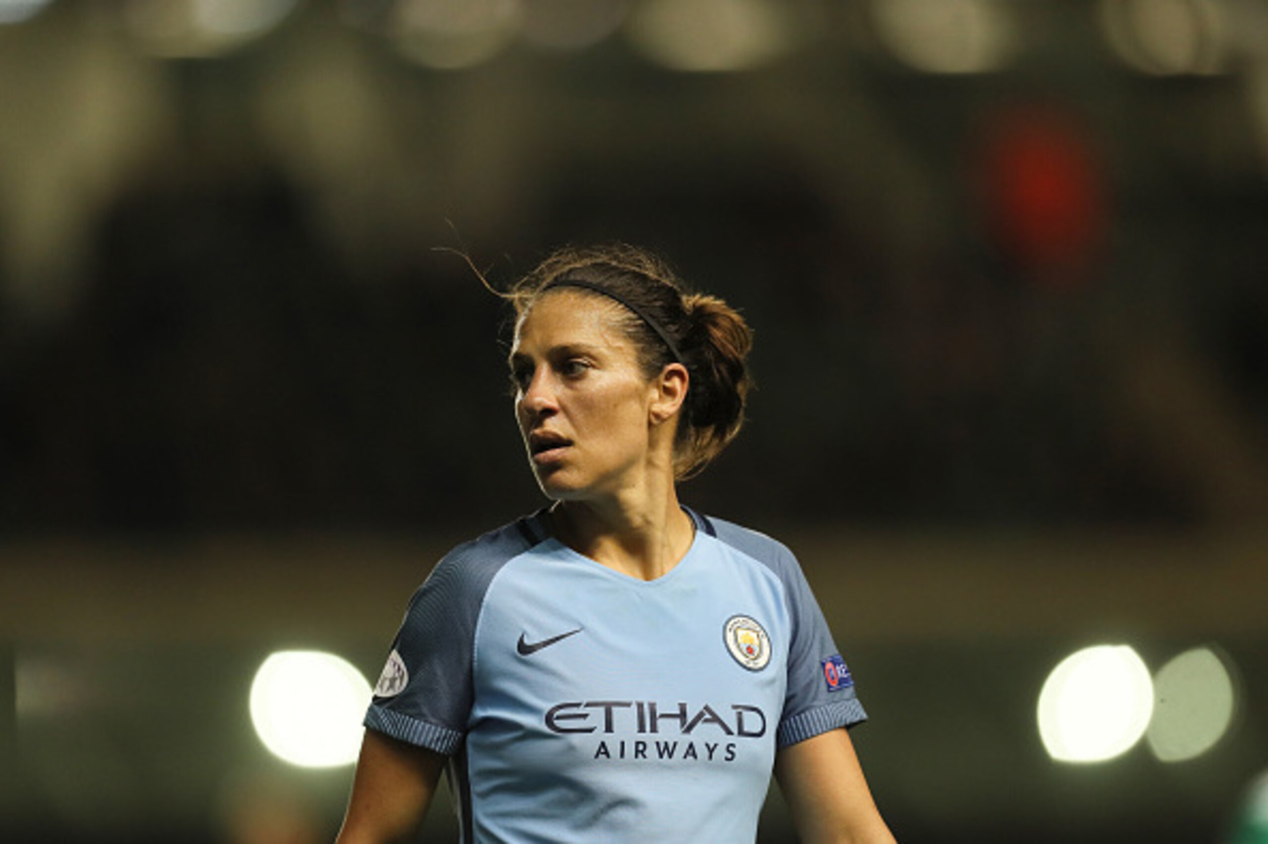 MANCHESTER, ENGLAND - MARCH 30: Carli Lloyd of Manchester City during the UEFA Women's Champions League Quarter Final second leg match between Manchester City and Fortuna at Mini Stadium on March 30, 2017 in Manchester, England. (Photo by Matthew Ashton -