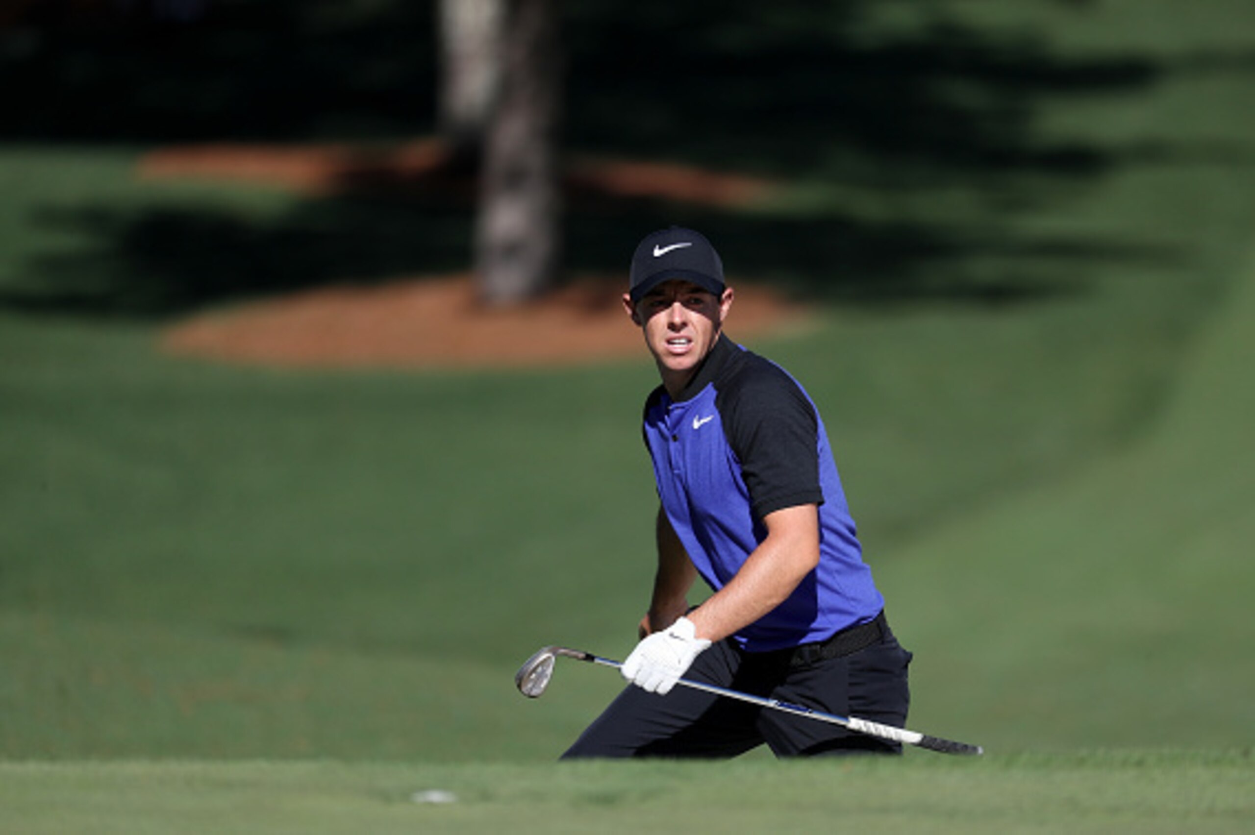 AUGUSTA, GA - APRIL 04:  Rory McIlroy of Northern Ireland reacts during a practice round prior to the start of the 2017 Masters Tournament at Augusta National Golf Club on April 4, 2017 in Augusta, Georgia.  (Photo by Rob Carr/Getty Images)