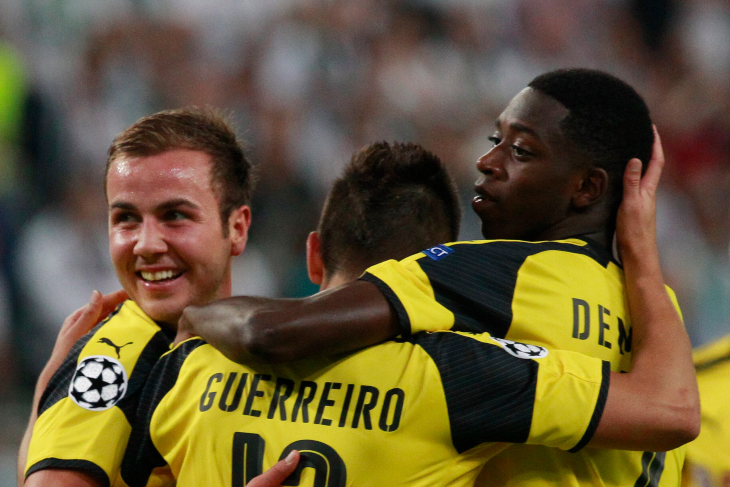 Ousmane Dembele and Raphael Guerreiro, here with Mario Gotze, are cornerstones of Dortmund's future.