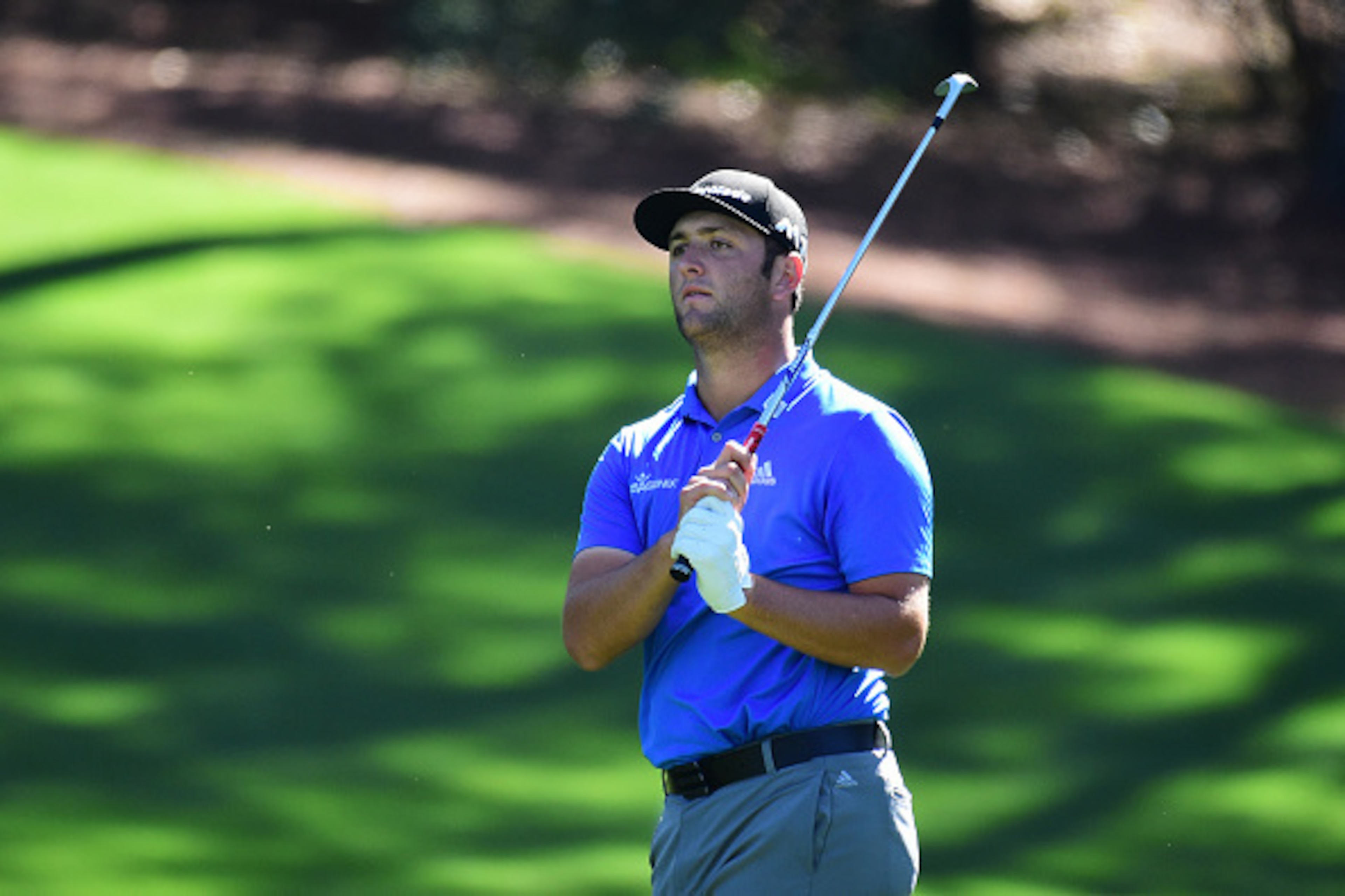 AUGUSTA, GA - APRIL 04:  Jon Rahm of Spain plays a shot from the rough on the tenth hole during a practice round prior to the start of the 2017 Masters Tournament at Augusta National Golf Club on April 4, 2017 in Augusta, Georgia.  (Photo by Harry How/Get