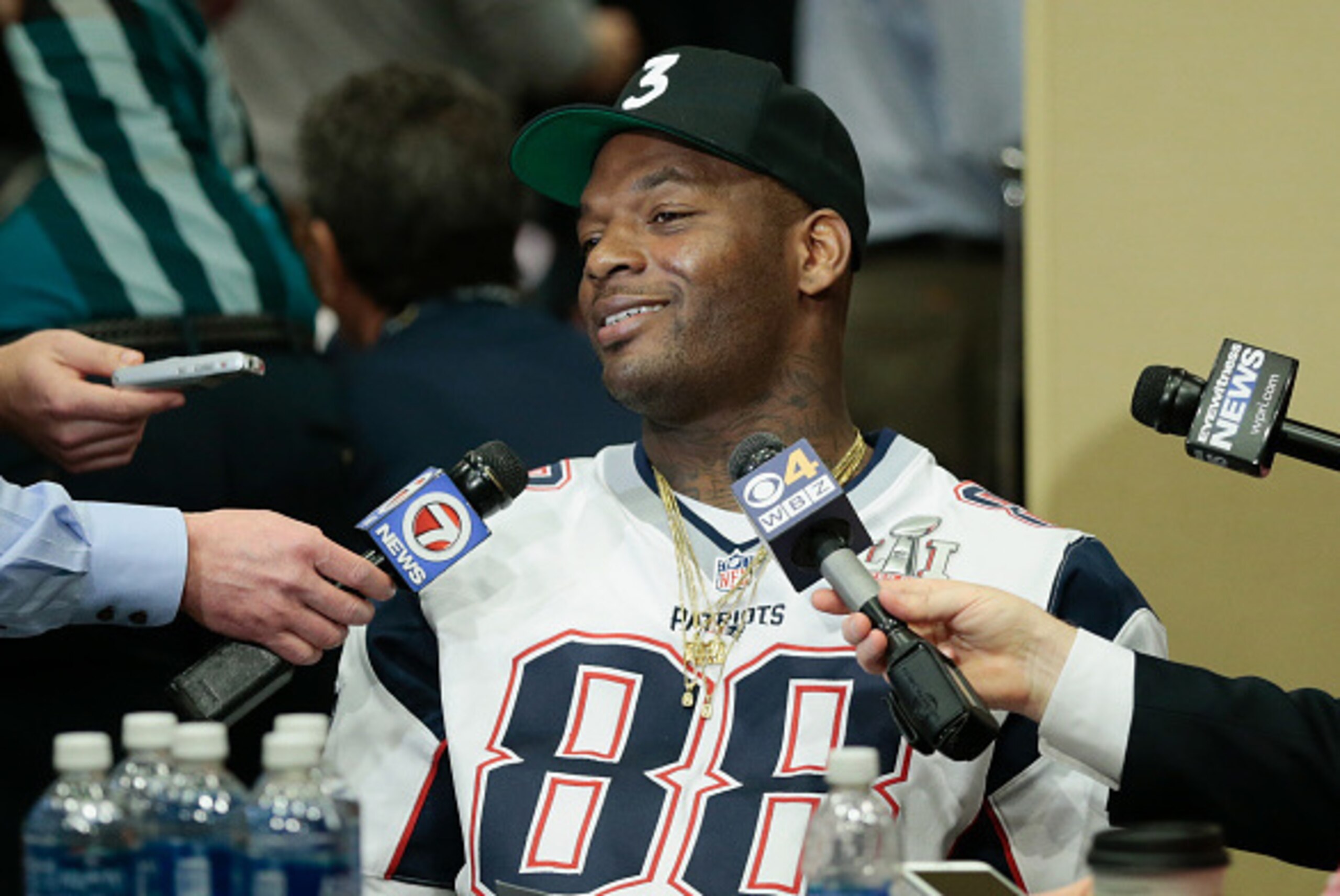 HOUSTON, TX - FEBRUARY 02: Martellus Bennett #88 of the New England Patriots answers questions during Super Bowl LI media availability at the J.W. Marriott on February 2, 2017 in Houston, Texas. (Photo by Bob Levey/Getty Images) HOUSTON, TX - FEBRUARY 02: Martellus Bennett #88 of the New England Patriots answers questions during Super Bowl LI media availability at the J.W. Marriott on February 2, 2017 in Houston, Texas. (Photo by Bob Levey/Getty Images)