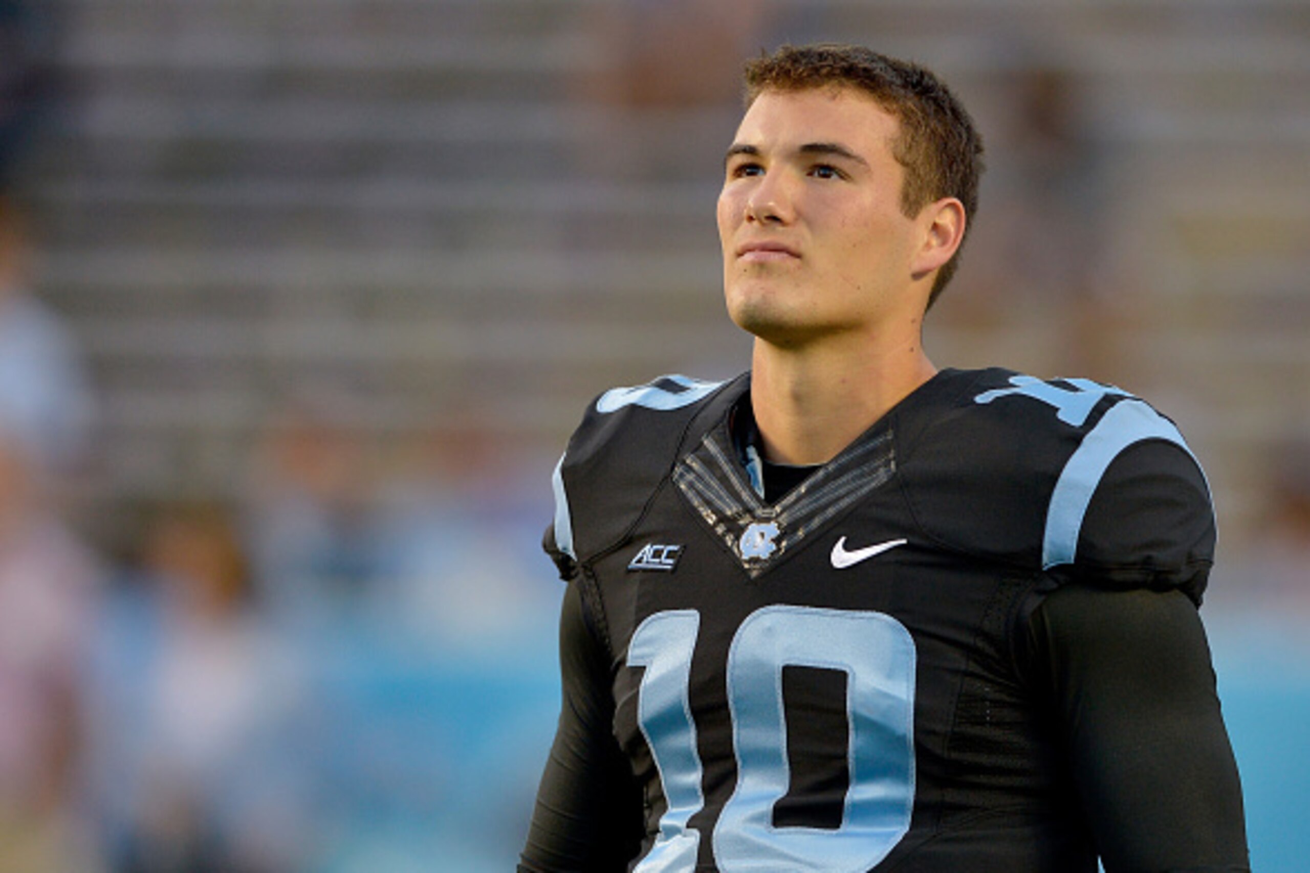 CHAPEL HILL, NC - OCTOBER 18: Mitch Trubisky #10 of the North Carolina Tar Heels against the Georgia Tech Yellow Jackets during their game at Kenan Stadium on October 18, 2014 in Chapel Hill, North Carolina. North Carolina won 48-43. (Photo by Grant Hal CHAPEL HILL, NC - OCTOBER 18: Mitch Trubisky #10 of the North Carolina Tar Heels against the Georgia Tech Yellow Jackets during their game at Kenan Stadium on October 18, 2014 in Chapel Hill, North Carolina. North Carolina won 48-43. (Photo by Grant Hal