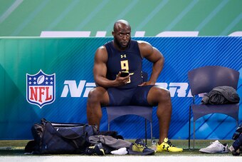 INDIANAPOLIS, IN - MARCH 03: Running back Leonard Fournette of LSU looks on during the NFL Combine at Lucas Oil Stadium on March 3, 2017 in Indianapolis, Indiana. (Photo by Joe Robbins/Getty Images)