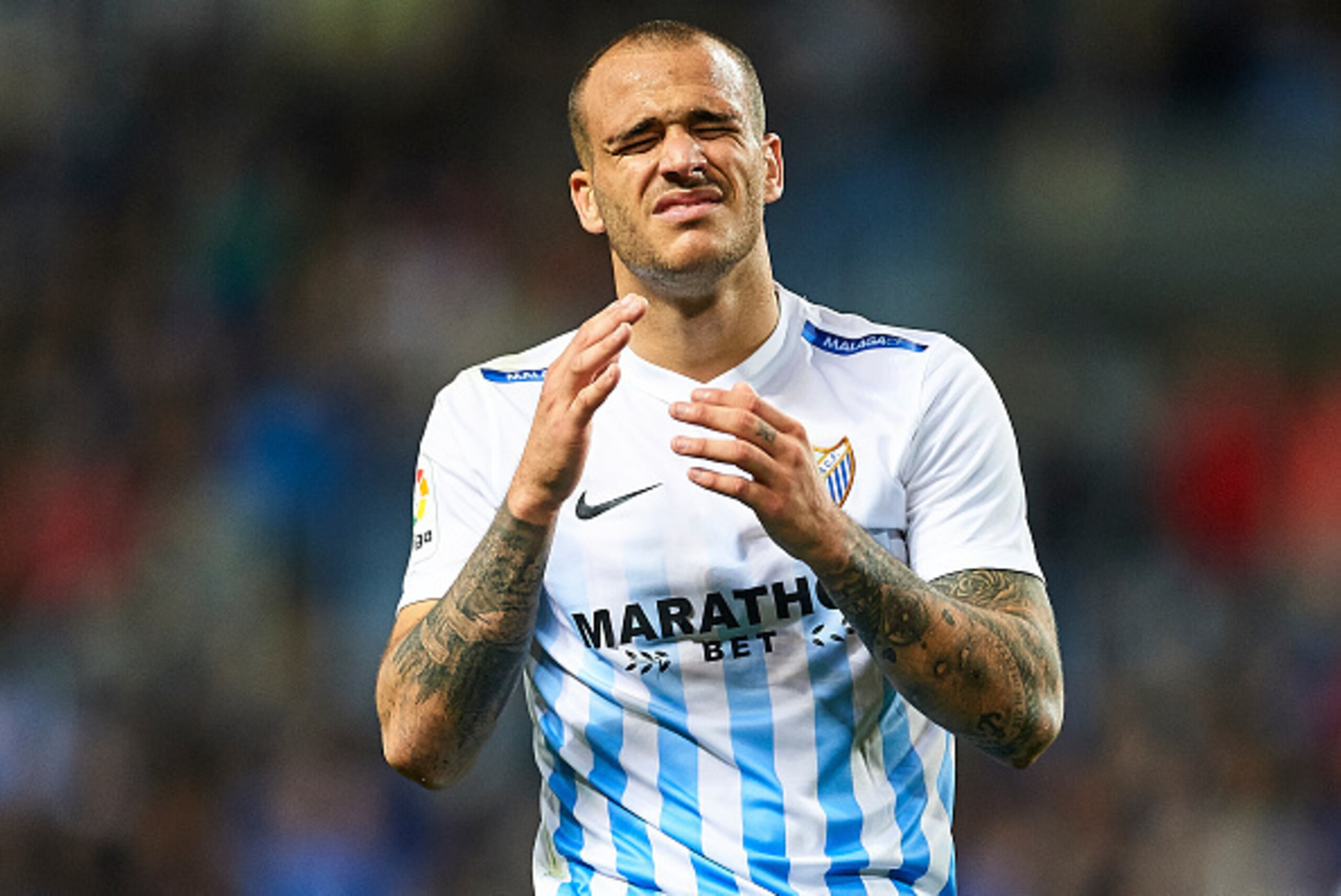 MALAGA, SPAIN - DECEMBER 09: Sandro Ramirez of Malaga CF reacts after missing a chance of goal during La Liga match between Malaga CF and Granada CF at La Rosaleda Stadium December 9, 2016 in Malaga, Spain. (Photo by Aitor Alcalde Colomer/Getty Images) MALAGA, SPAIN - DECEMBER 09: Sandro Ramirez of Malaga CF reacts after missing a chance of goal during La Liga match between Malaga CF and Granada CF at La Rosaleda Stadium December 9, 2016 in Malaga, Spain. (Photo by Aitor Alcalde Colomer/Getty Images)