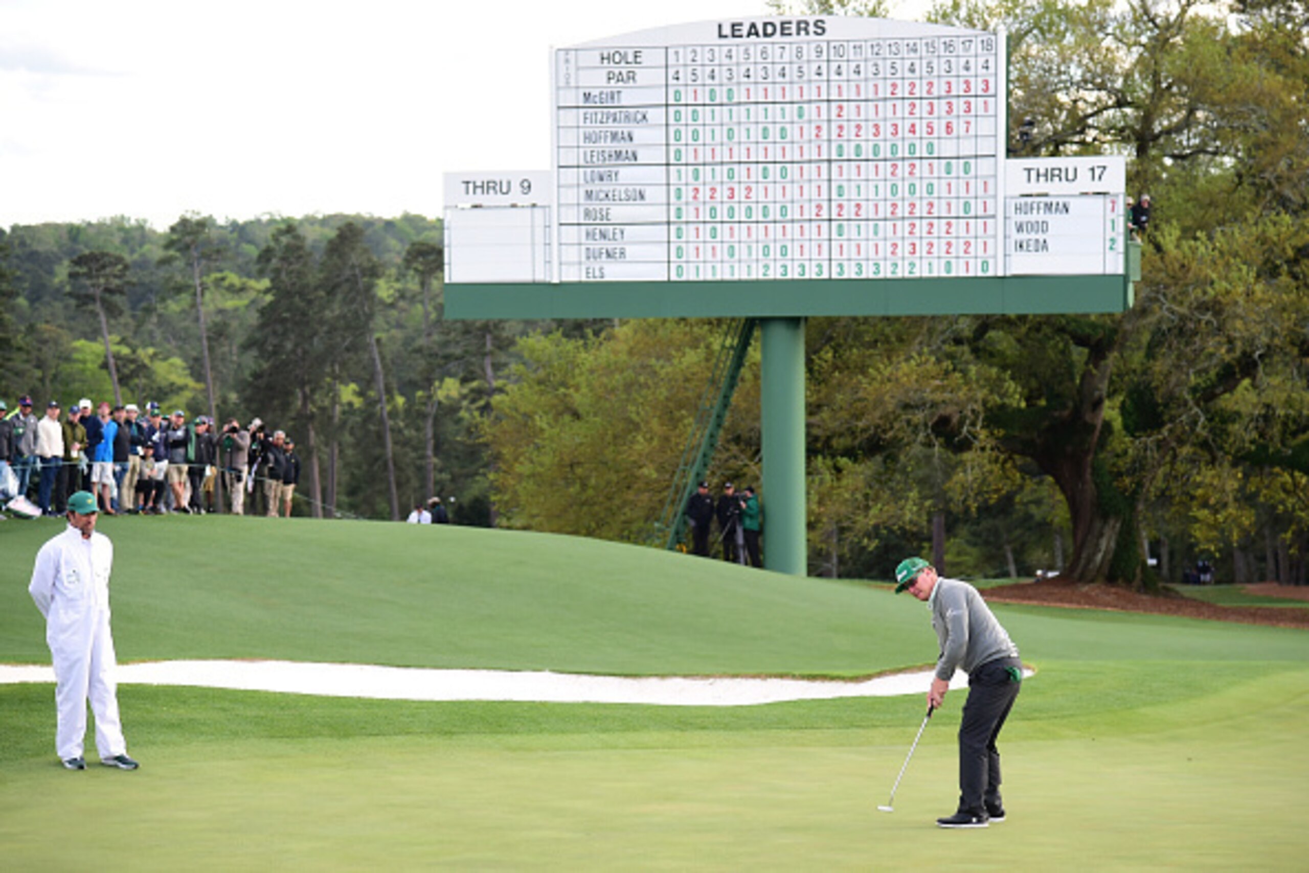 AUGUSTA, GA - APRIL 06:  Charley Hoffman of the United States putts on the 18th green during the first round of the 2017 Masters Tournament at Augusta National Golf Club on April 6, 2017 in Augusta, Georgia.  (Photo by Harry How/Getty Images)