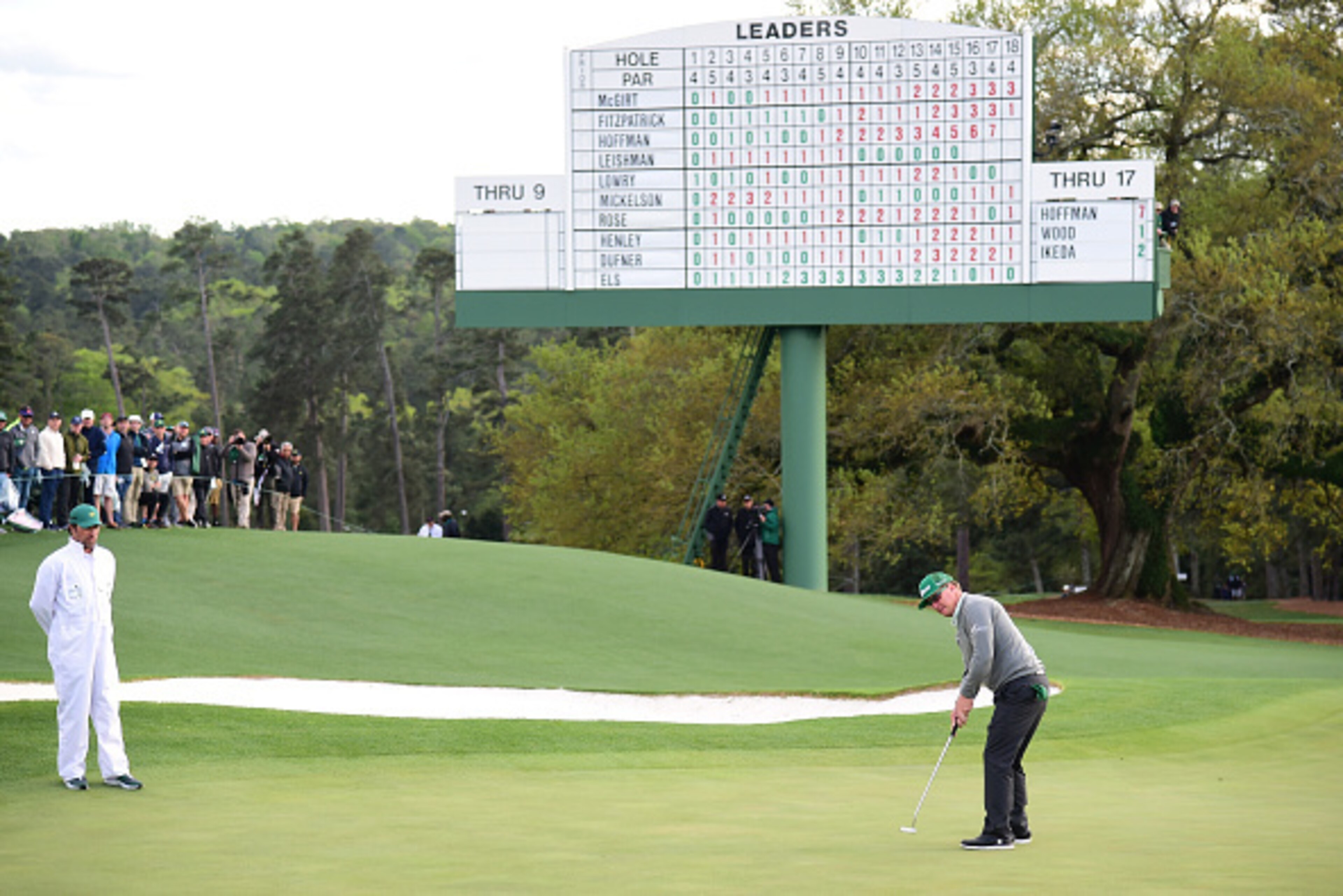 AUGUSTA, GA - APRIL 06:  Charley Hoffman of the United States putts on the 18th green during the first round of the 2017 Masters Tournament at Augusta National Golf Club on April 6, 2017 in Augusta, Georgia.  (Photo by Harry How/Getty Images)