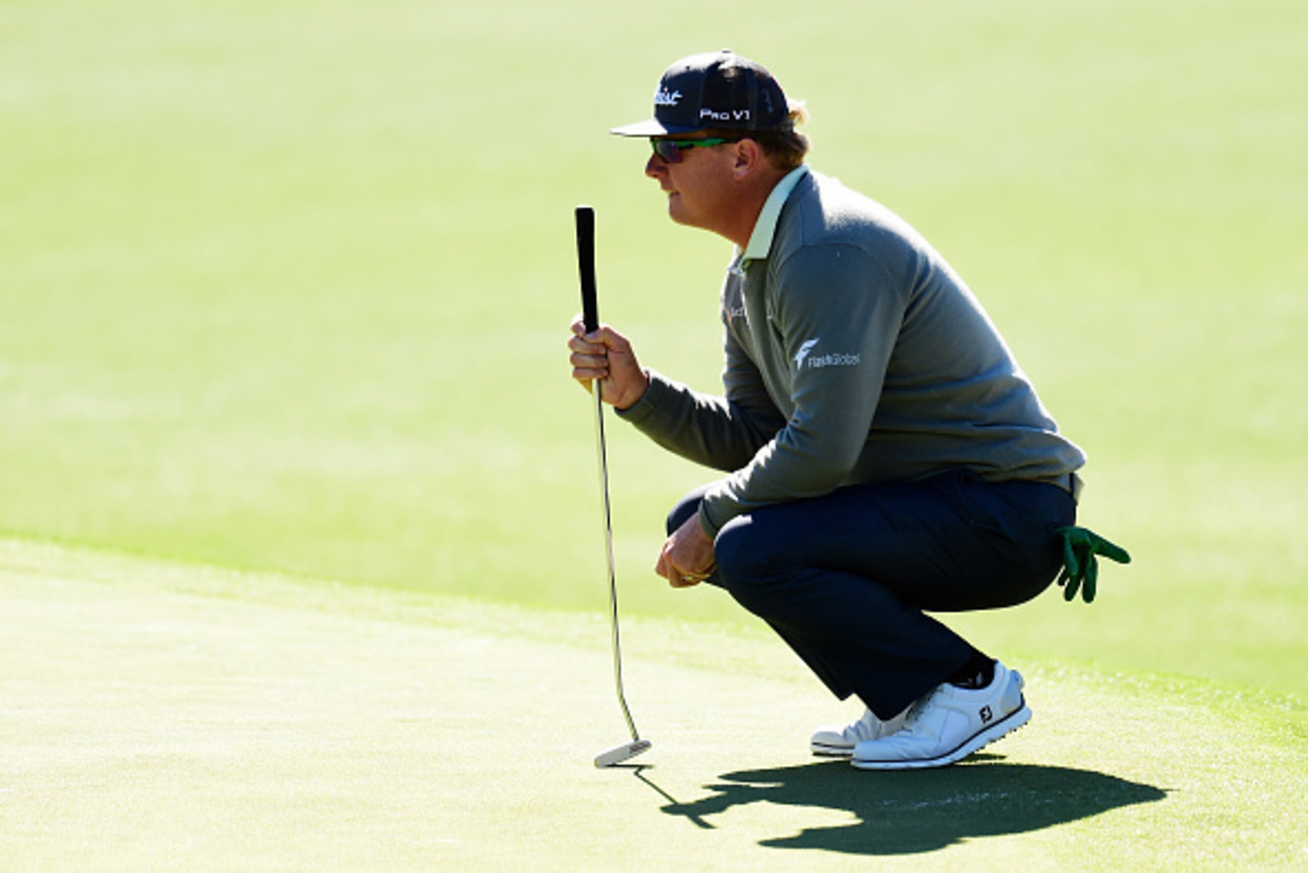 AUGUSTA, GA - APRIL 07: Charley Hoffman of the United States lines up a putt on the first green during the second round of the 2017 Masters Tournament at Augusta National Golf Club on April 7, 2017 in Augusta, Georgia.  (Photo by Harry How/Getty Images)