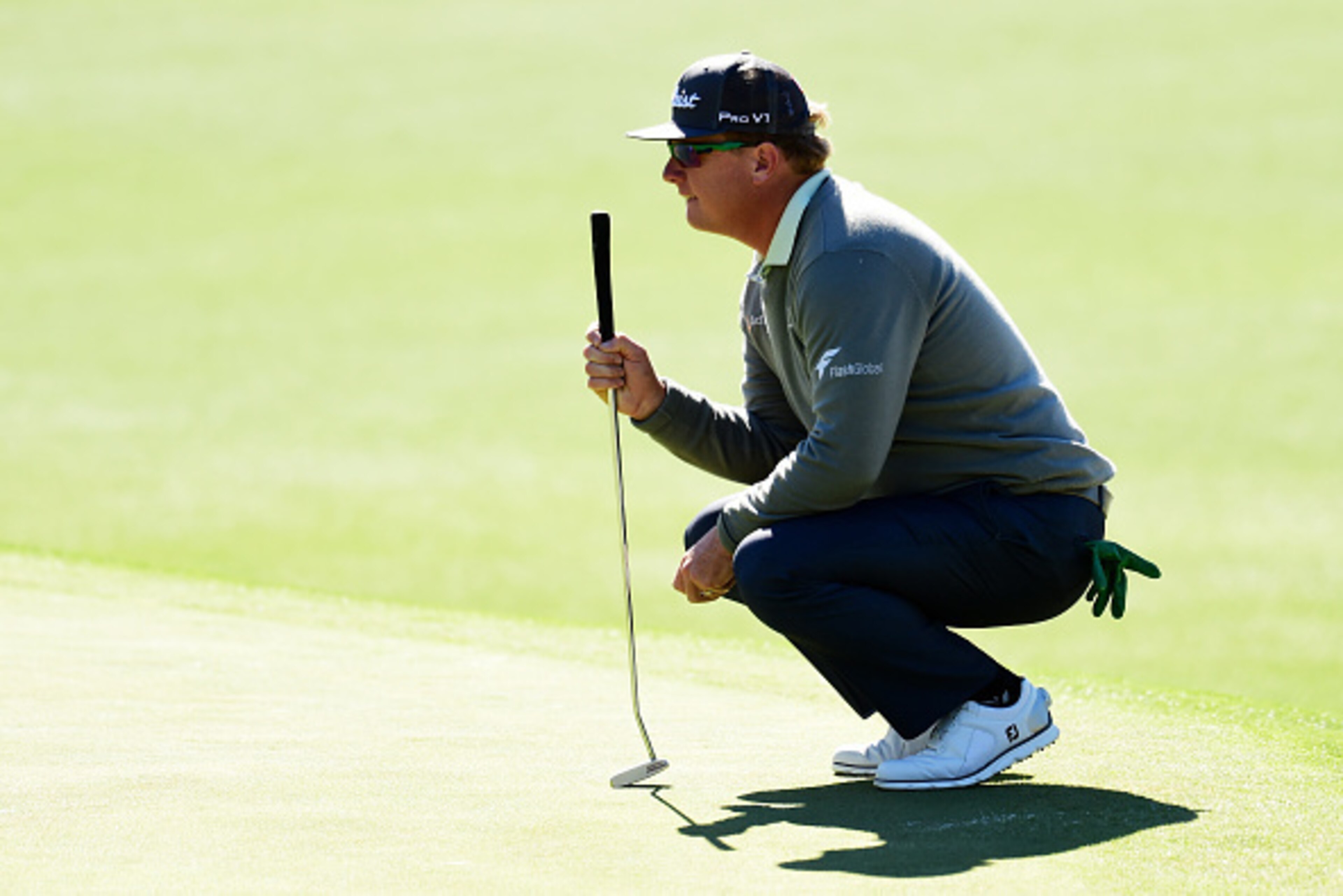 AUGUSTA, GA - APRIL 07: Charley Hoffman of the United States lines up a putt on the first green during the second round of the 2017 Masters Tournament at Augusta National Golf Club on April 7, 2017 in Augusta, Georgia.  (Photo by Harry How/Getty Images)