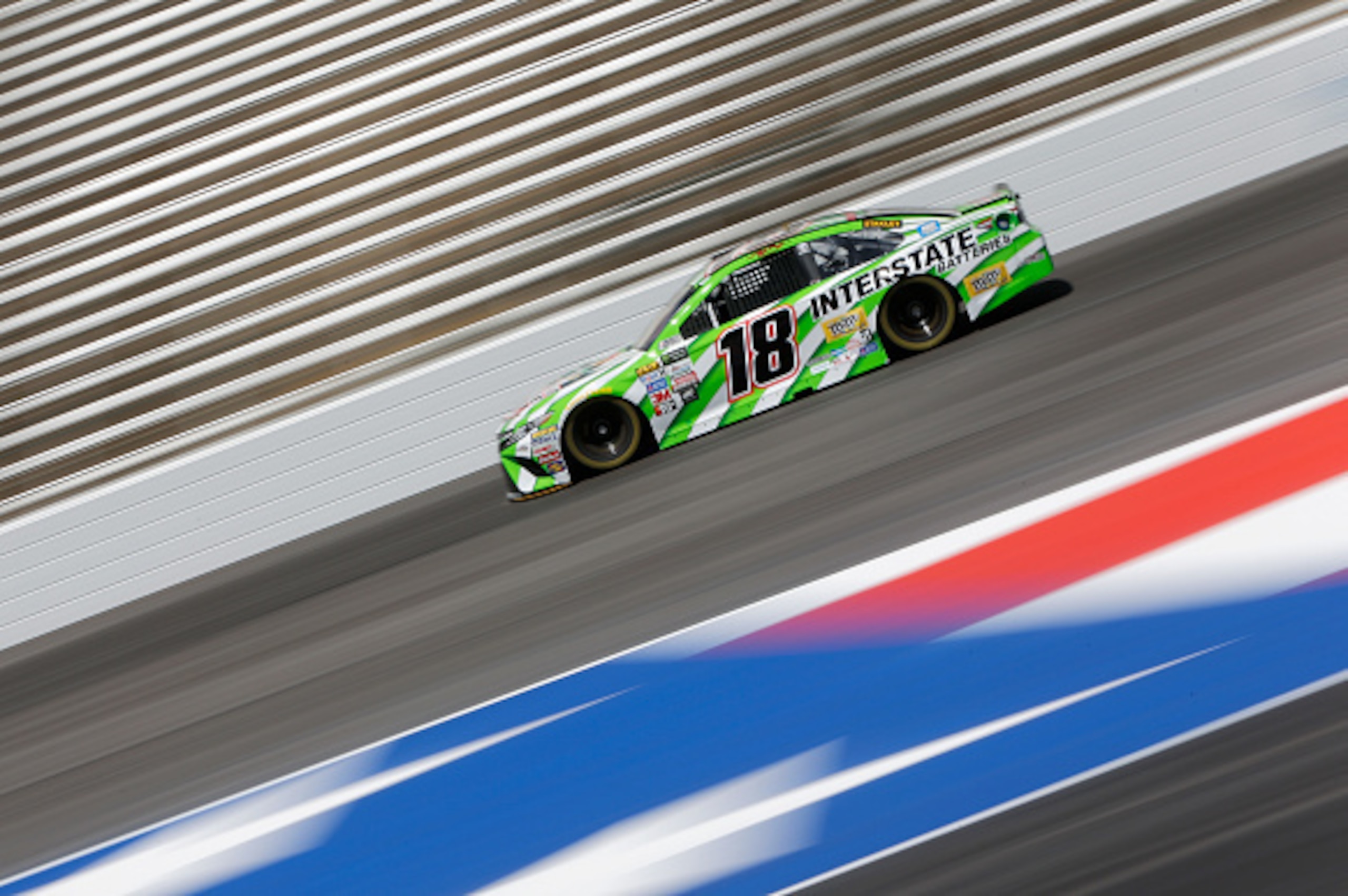 FORT WORTH, TX - APRIL 07: Kyle Busch, driver of the #18 Interstate Batteries Toyota, during practice for the Monster Energy NASCAR Cup Series O'Reilly Auto Parts 500 at Texas Motor Speedway on April 7, 2017 in Fort Worth, Texas.  (Photo by Jonathan Ferre