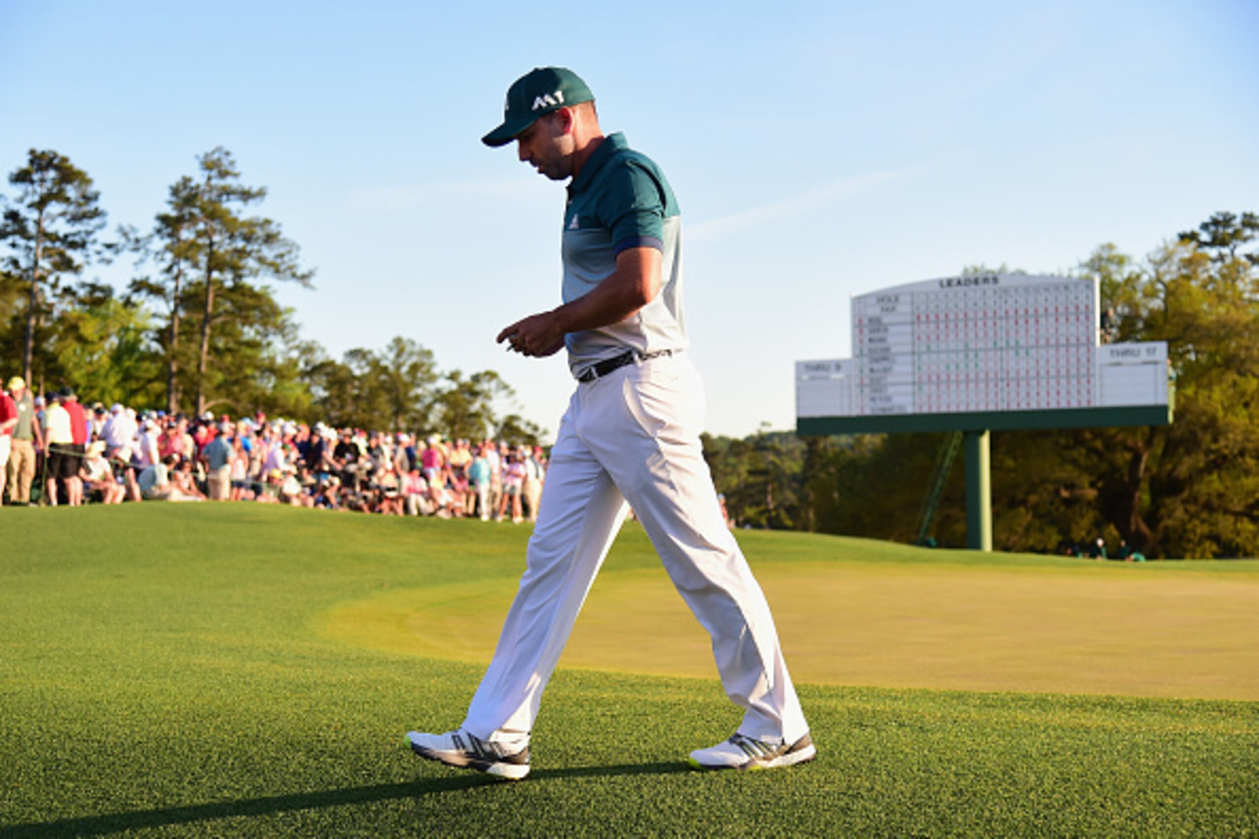 AUGUSTA, GA - APRIL 09: Sergio Garcia of Spain walks off the 18th green before his playoff with Justin Rose (not pictured) of England during the final round of the 2017 Masters Tournament at Augusta National Golf Club on April 9, 2017 in Augusta, Georgia.