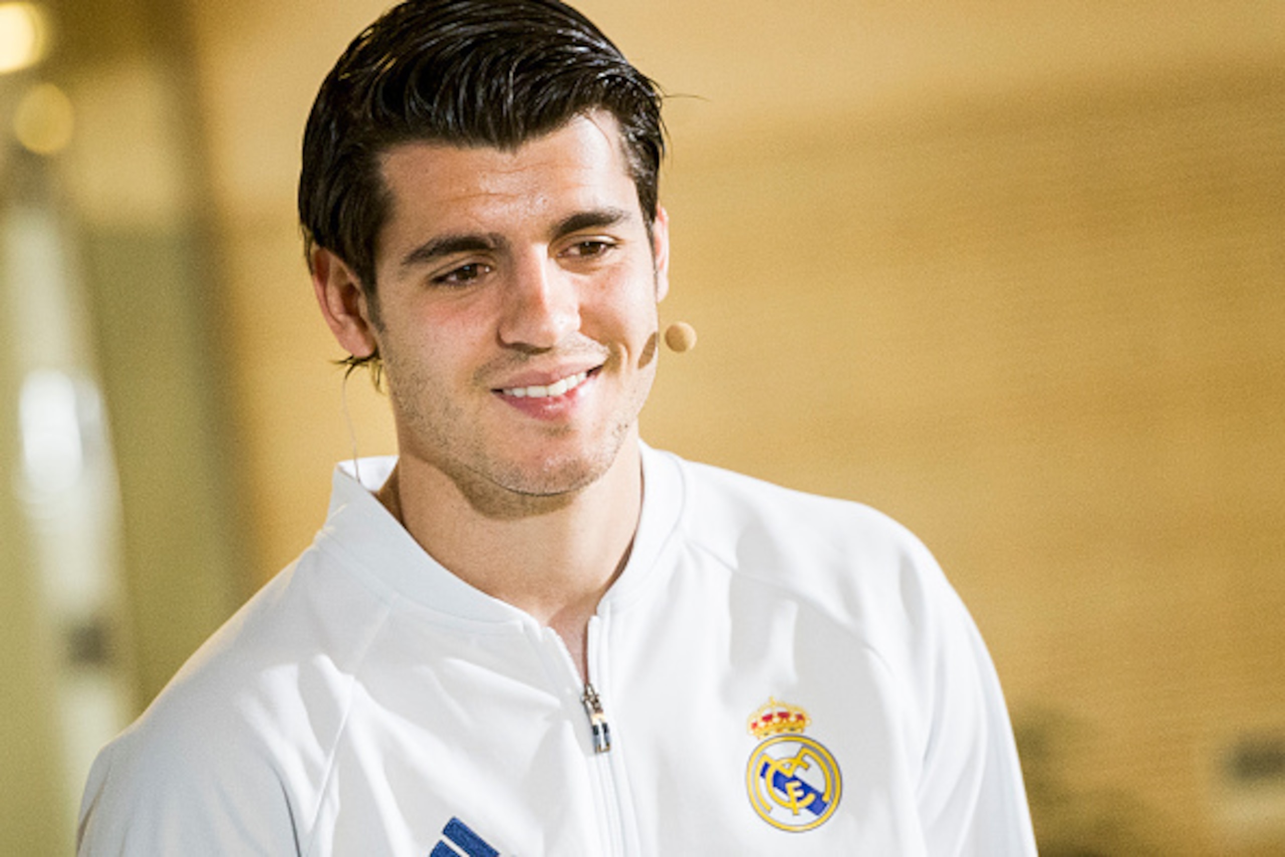 MADRID, SPAIN - APRIL 03: Alvaro Morata attends the presentation of the collaboration between Real Madrid and Microsoft for the first interactive audioguide that can be used to visit the Santiago Bernabeu Stadium at Estadio Santiago Bernabeu on April 3, MADRID, SPAIN - APRIL 03: Alvaro Morata attends the presentation of the collaboration between Real Madrid and Microsoft for the first interactive audioguide that can be used to visit the Santiago Bernabeu Stadium at Estadio Santiago Bernabeu on April 3,