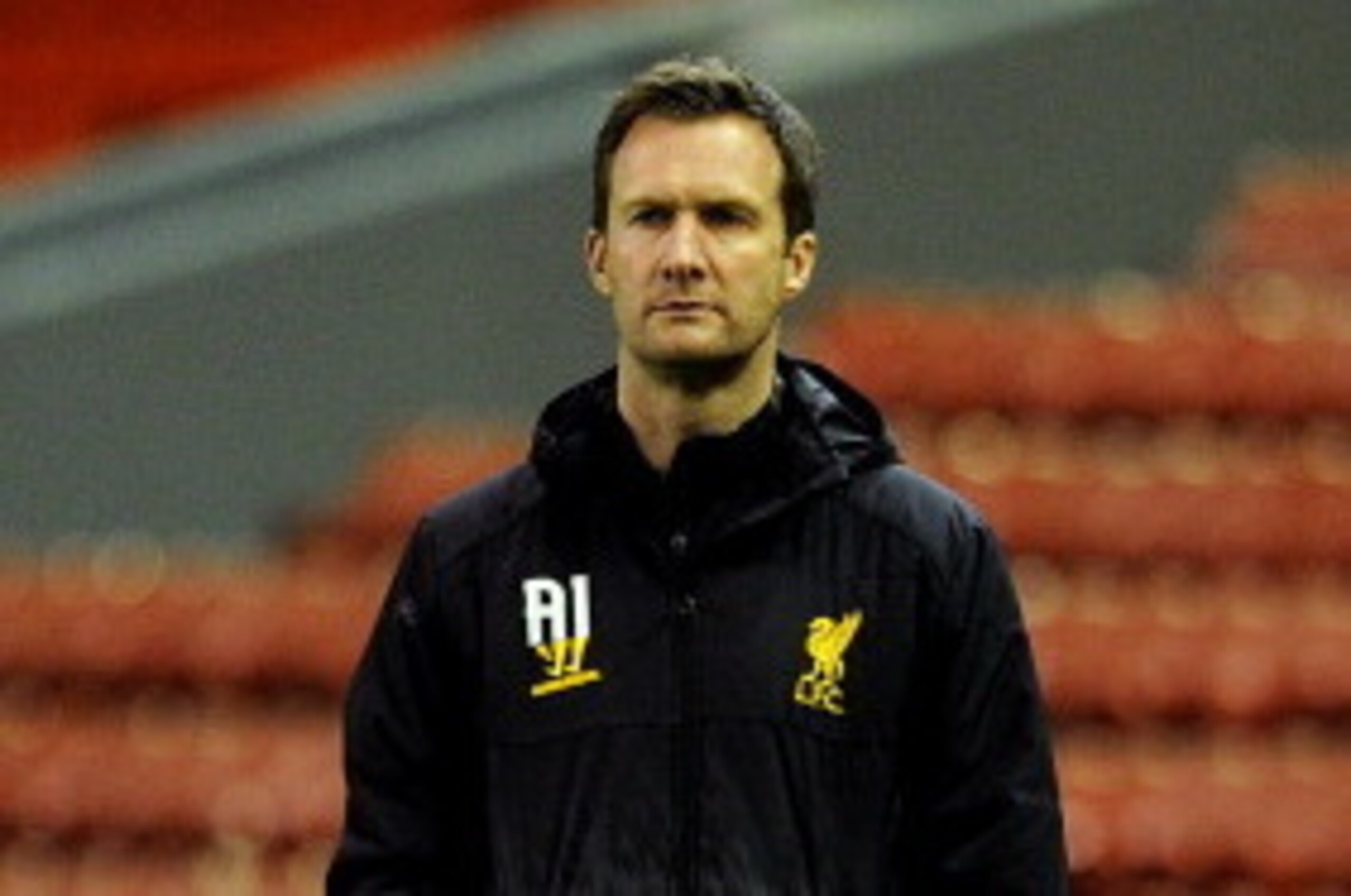 LIVERPOOL, ENGLAND - MAY 02: Liverpool manager Alex Inglethorpe looks on from the touchline during the Barclays U21 Premier League Semi Final match between Liverpool and Manchester United at Anfield on May 02, 2014 in Liverpool, England. (Photo by Chris B