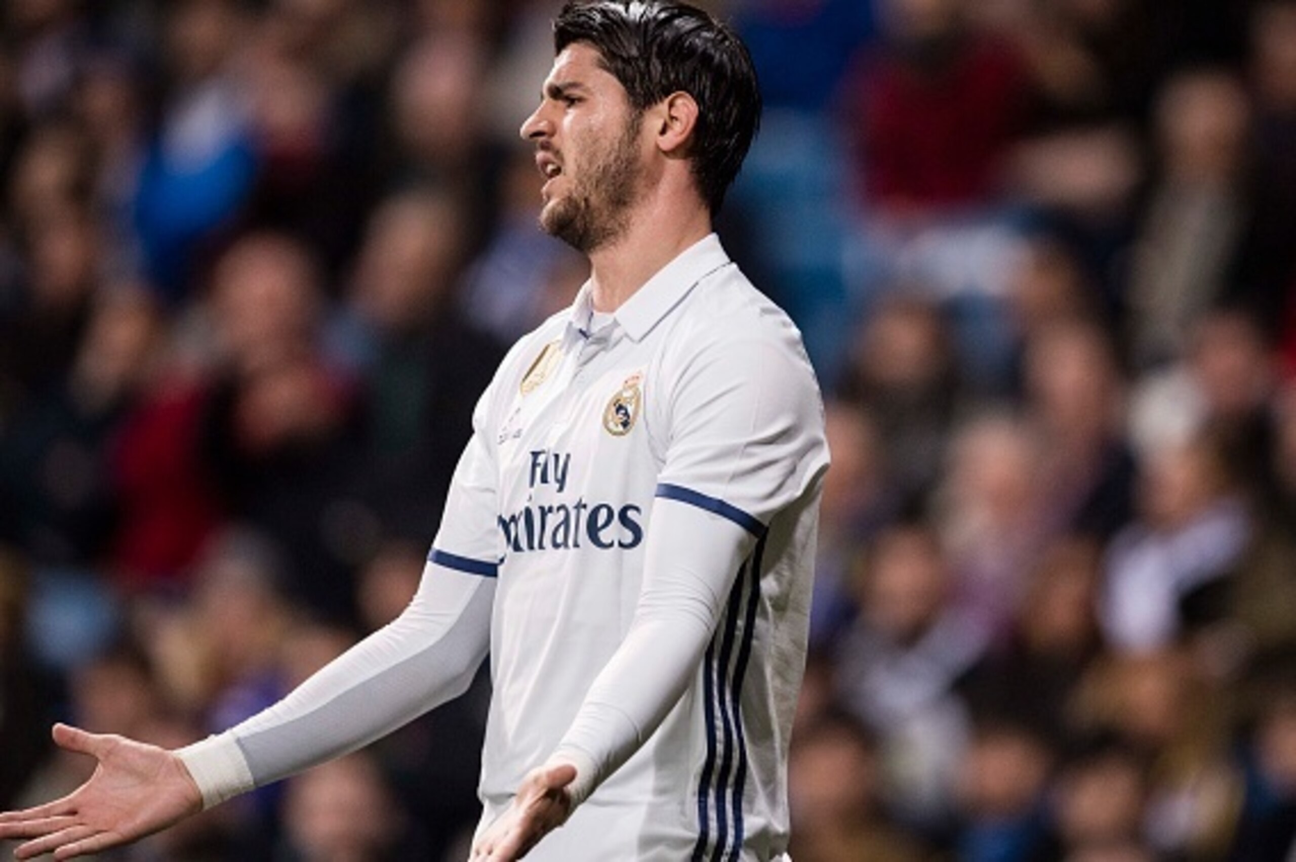 MADRID, SPAIN - MARCH 01: Alvaro Morata of Real Madrid reacts during their La Liga match between Real Madrid vs Las Palmas at the Santiago Bernabeu Stadium on 01 March 2017 in Madrid, Spain. (Photo by Power Sport Images/Getty Images)