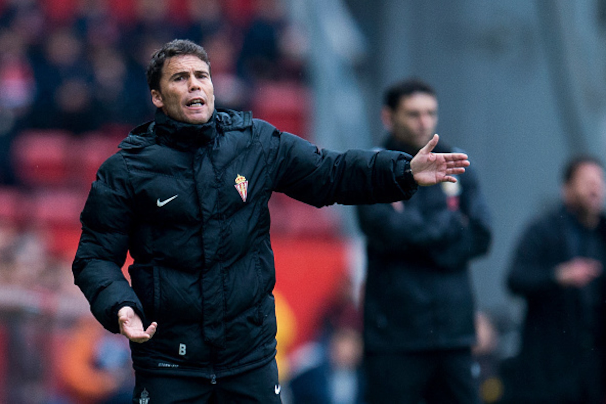 GIJON, SPAIN - FEBRUARY 18:  Head coach Joan Francesc Ferrer Sicilia 'Rubi' of Real Sporting de Gijon reacts during the La Liga match between Real Sporting de Gijon and Atletico Madrid at Estadio El Molinon on February 18, 2017 in Gijon, Spain.  (Photo by