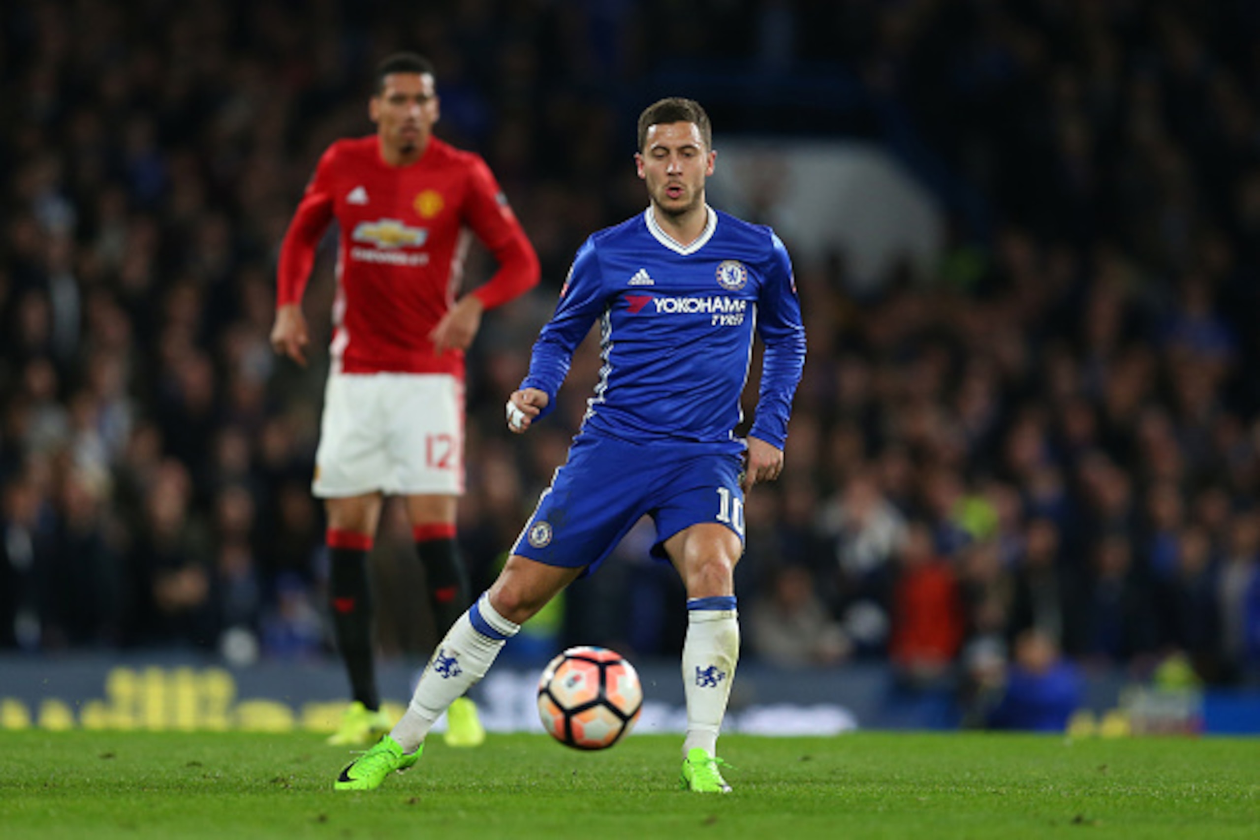 LONDON, ENGLAND - MARCH 13: Eden Hazard of Chelsea during The Emirates FA Cup Quarter-Final match between Chelsea and Manchester United at Stamford Bridge on March 13, 2017 in London, England. (Photo by Catherine Ivill - AMA/Getty Images)