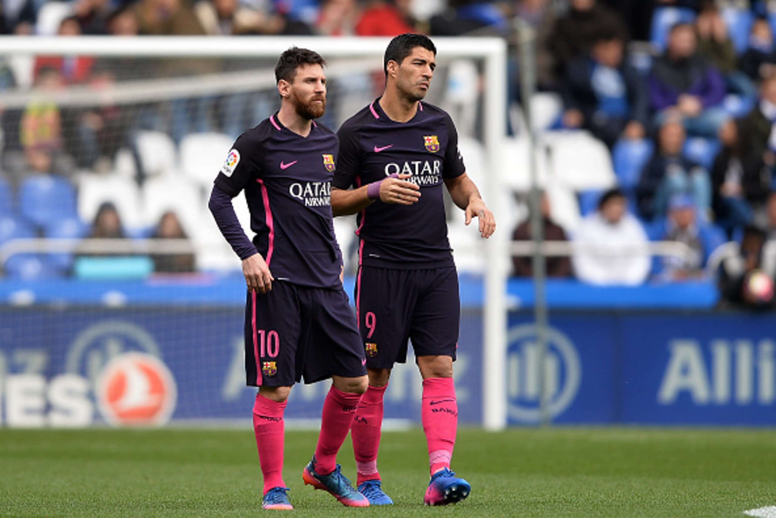 LA CORUNA, SPAIN - MARCH 12: Lionel Messi and Luis Suarez of FC Barcelona during the La Liga match between RC Deportivo La Coruna and FC Barcelona at Riazor Stadium on March 12, 2017 in La Coruna, Spain. (Photo by Octavio Passos/Getty Images)