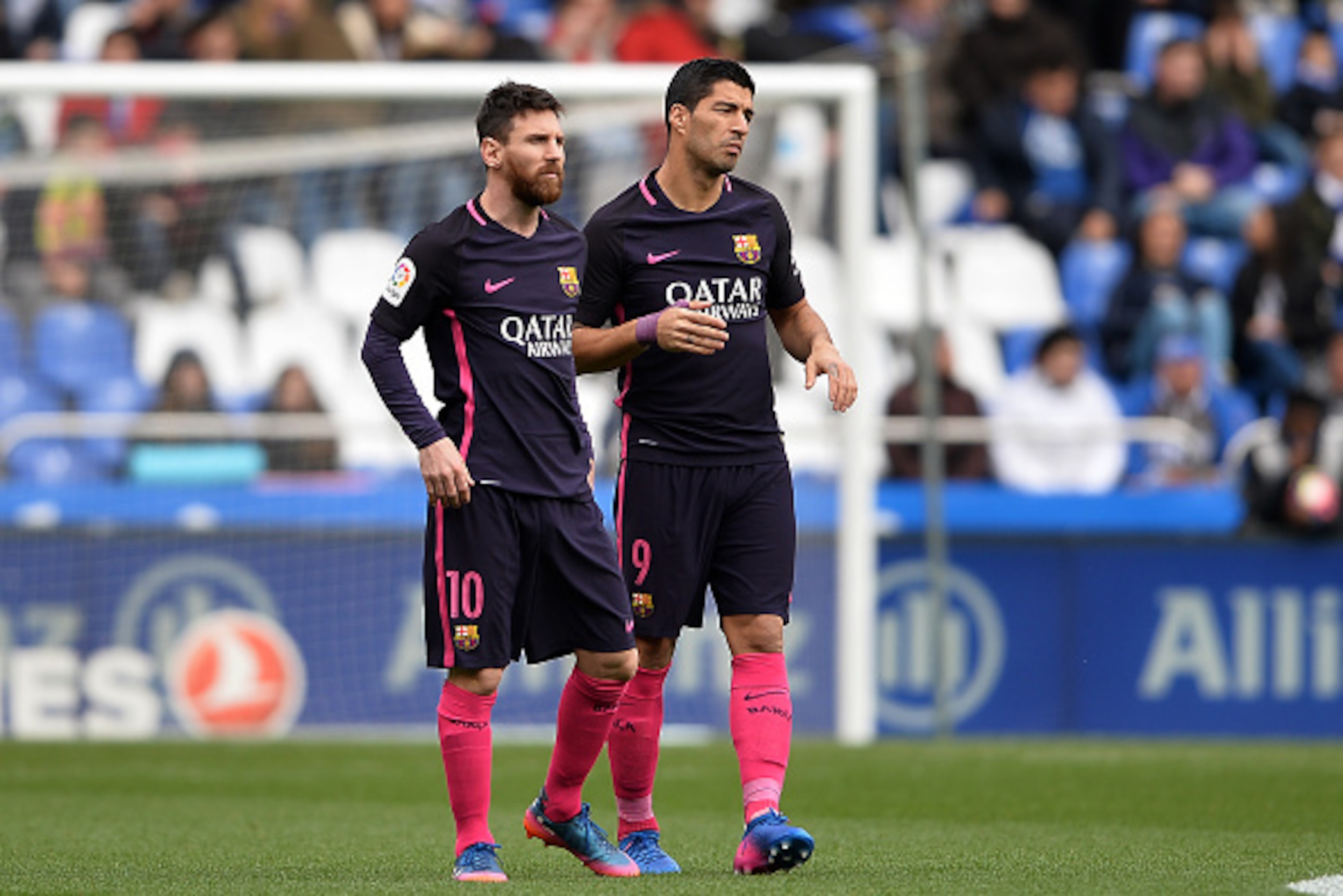 LA CORUNA, SPAIN - MARCH 12: Lionel Messi and Luis Suarez of FC Barcelona during the La Liga match between RC Deportivo La Coruna and FC Barcelona at Riazor Stadium on March 12, 2017 in La Coruna, Spain. (Photo by Octavio Passos/Getty Images)