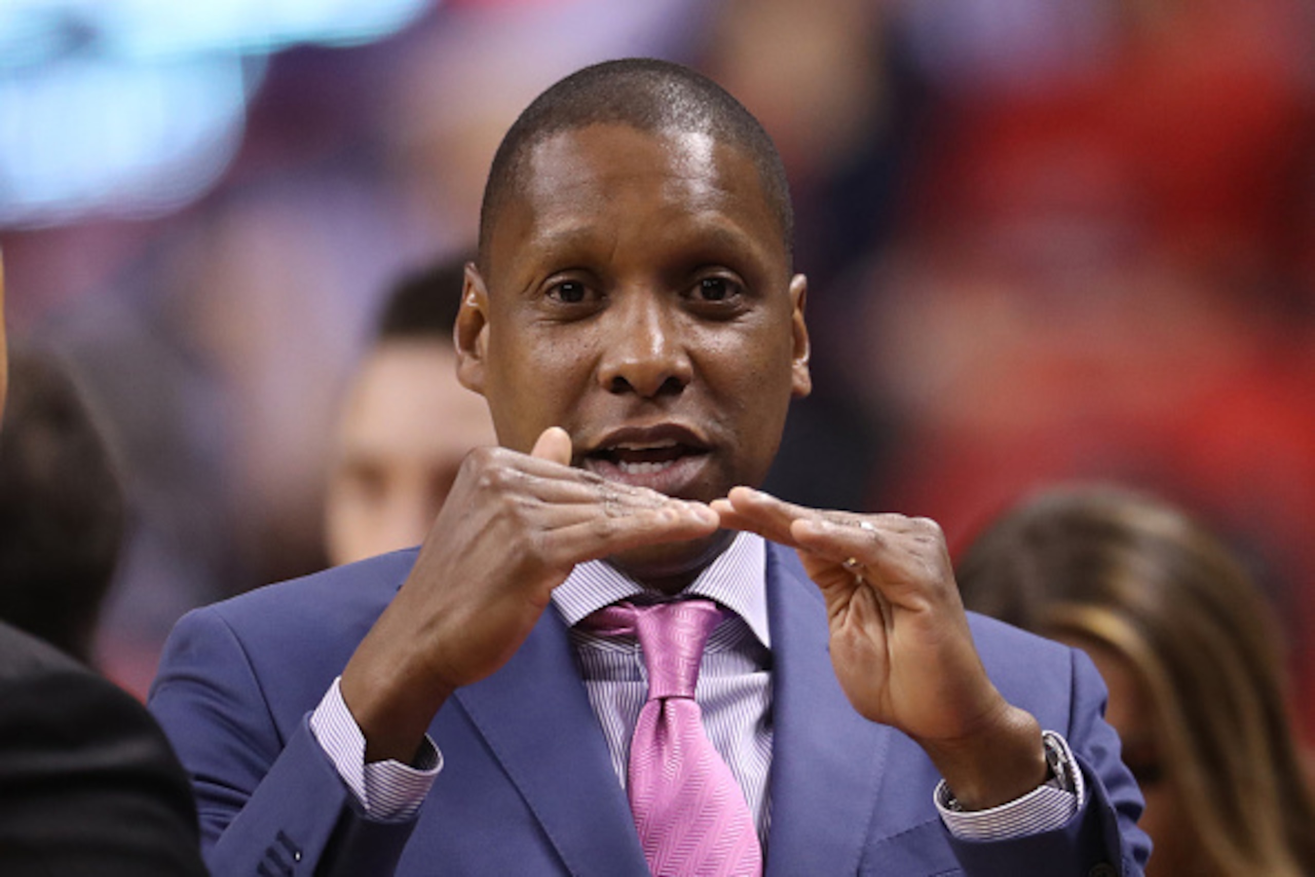 TORONTO, ON - MAY 21:  General manager Masai Ujiri of the Toronto Raptors before the start of their game against the Cleveland Cavaliers in Game Three of the Eastern Conference Finals during the 2016 NBA Playoffs at the Air Canada Centre on May 21, 2016 i