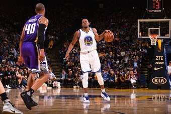 OAKLAND, CA - MARCH 24:  Andre Iguodala #9 of the Golden State Warriors handles the ball against the Sacramento Kings on March 24, 2017 at ORACLE Arena in Oakland, California. NOTE TO USER: User expressly acknowledges and agrees that, by downloading and o