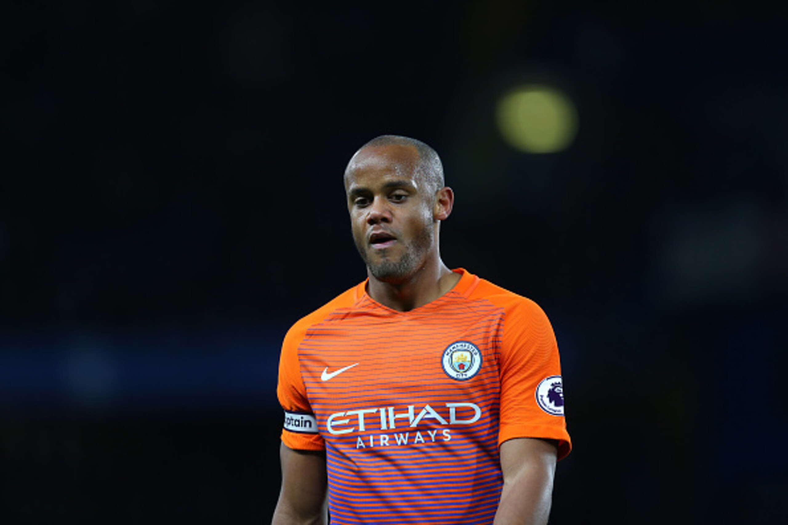 LONDON, ENGLAND - APRIL 05: Vincent Kompany of Manchester City during the Premier League match between Chelsea and Manchester City at Stamford Bridge on April 5, 2017 in London, England. (Photo by Catherine Ivill - AMA/Getty Images)