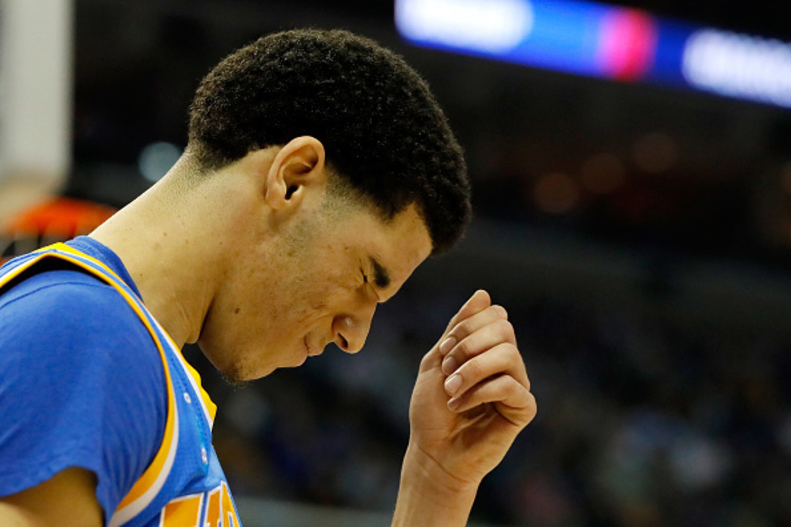 MEMPHIS, TN - MARCH 24:  Lonzo Ball #2 of the UCLA Bruins reacts after a play in the first half against the Kentucky Wildcats during the 2017 NCAA Men's Basketball Tournament South Regional at FedExForum on March 24, 2017 in Memphis, Tennessee.  (Photo by