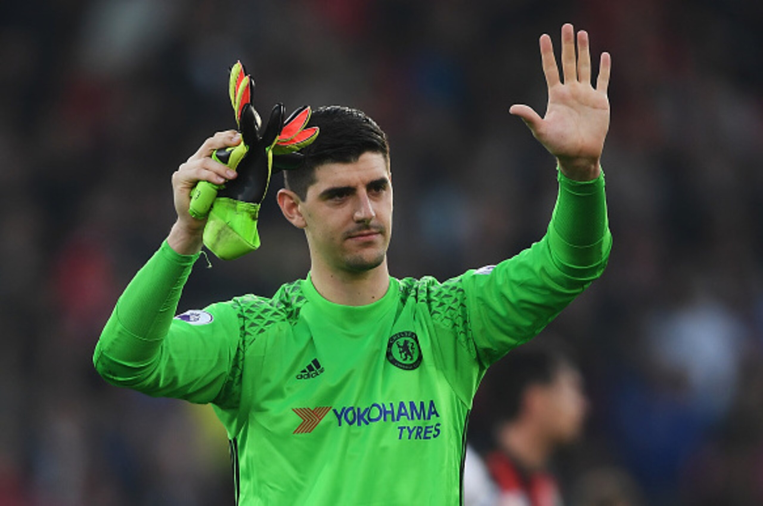 BOURNEMOUTH, ENGLAND - APRIL 08:  Thibaut Courtois of Chelsea celebrates after  the Premier League match between AFC Bournemouth and Chelsea at Vitality Stadium on April 8, 2017 in Bournemouth, England.  (Photo by Mike Hewitt/Getty Images)