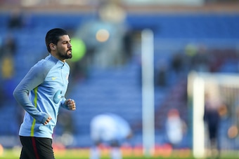 BURNLEY, ENGLAND - NOVEMBER 26: Nolito of Manchester City warming up during the Premier League match between Burnley and Manchester City at Turf Moor on November 26, 2016 in Burnley, England. (Photo by Robbie Jay Barratt - AMA/Getty Images)