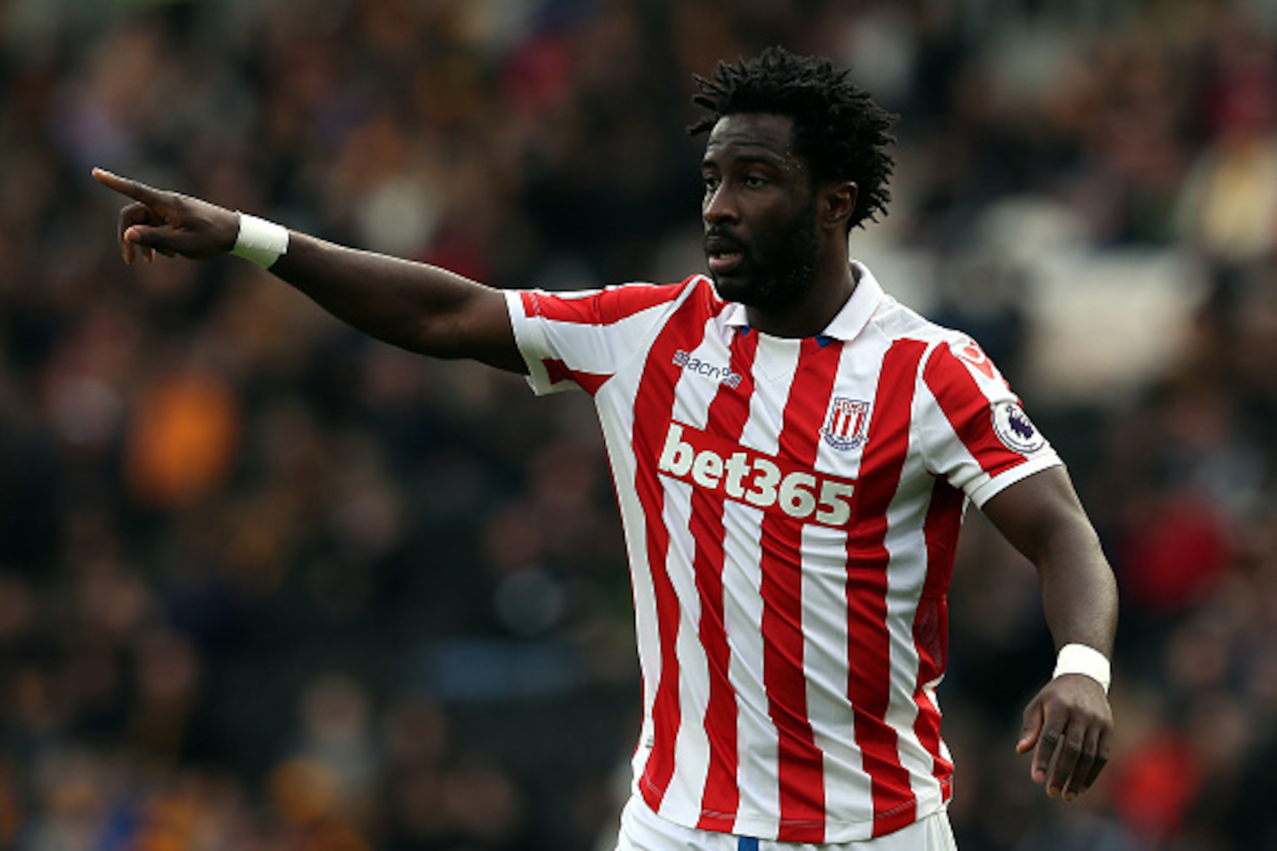 HULL, ENGLAND - OCTOBER 22:  Wilfried Bony of  Stoke City during the Premier League match between Hull City and Stoke City at KC Stadium on October 22, 2016 in Hull, England.  (Photo by Nigel Roddis/Getty Images)