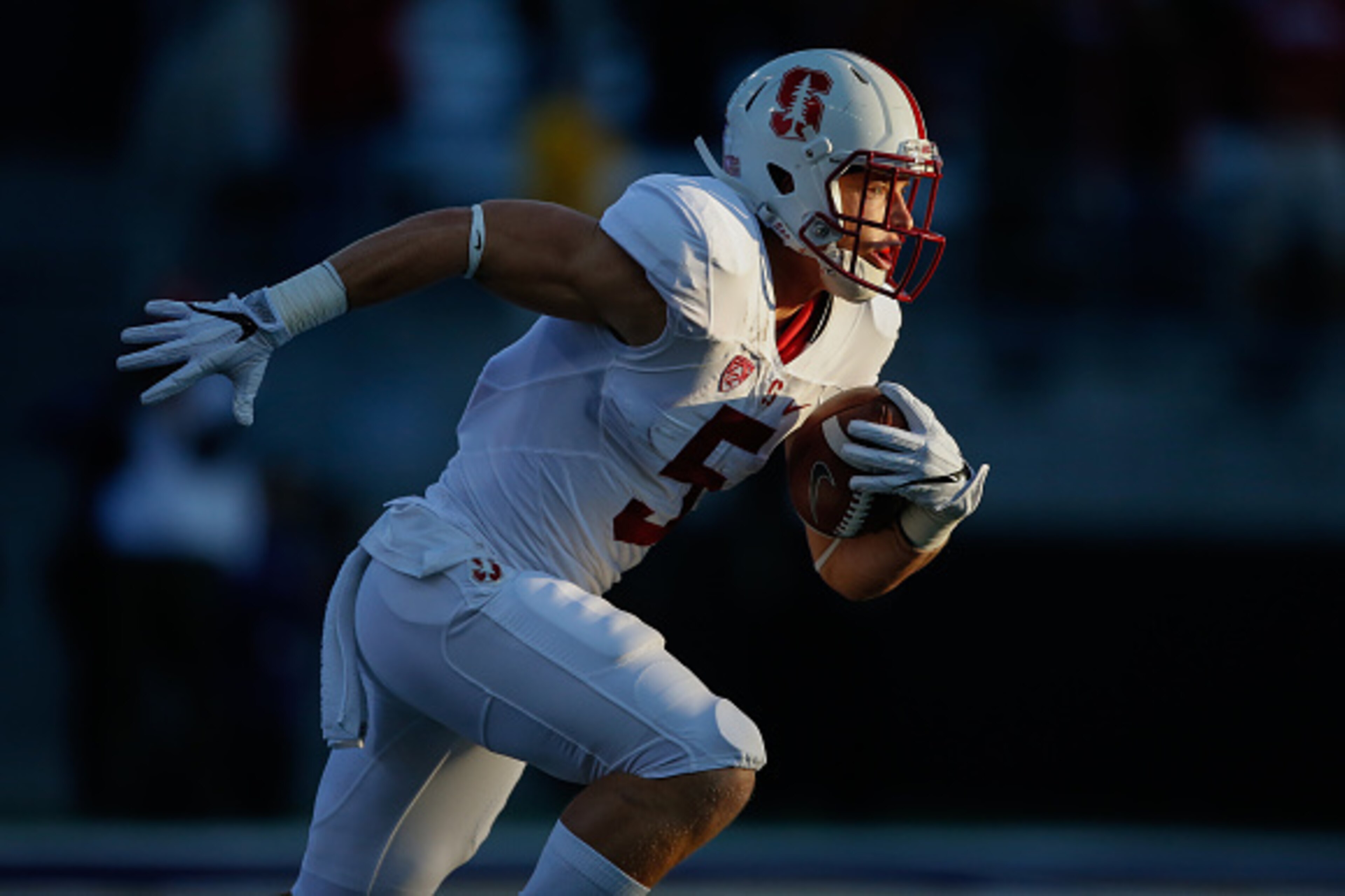 SEATTLE, WA - SEPTEMBER 30:  Kick returner Christian McCaffrey #5 of the Stanford Cardinal rushes against the Washington Huskies on September 30, 2016 at Husky Stadium in Seattle, Washington.  (Photo by Otto Greule Jr/Getty Images)