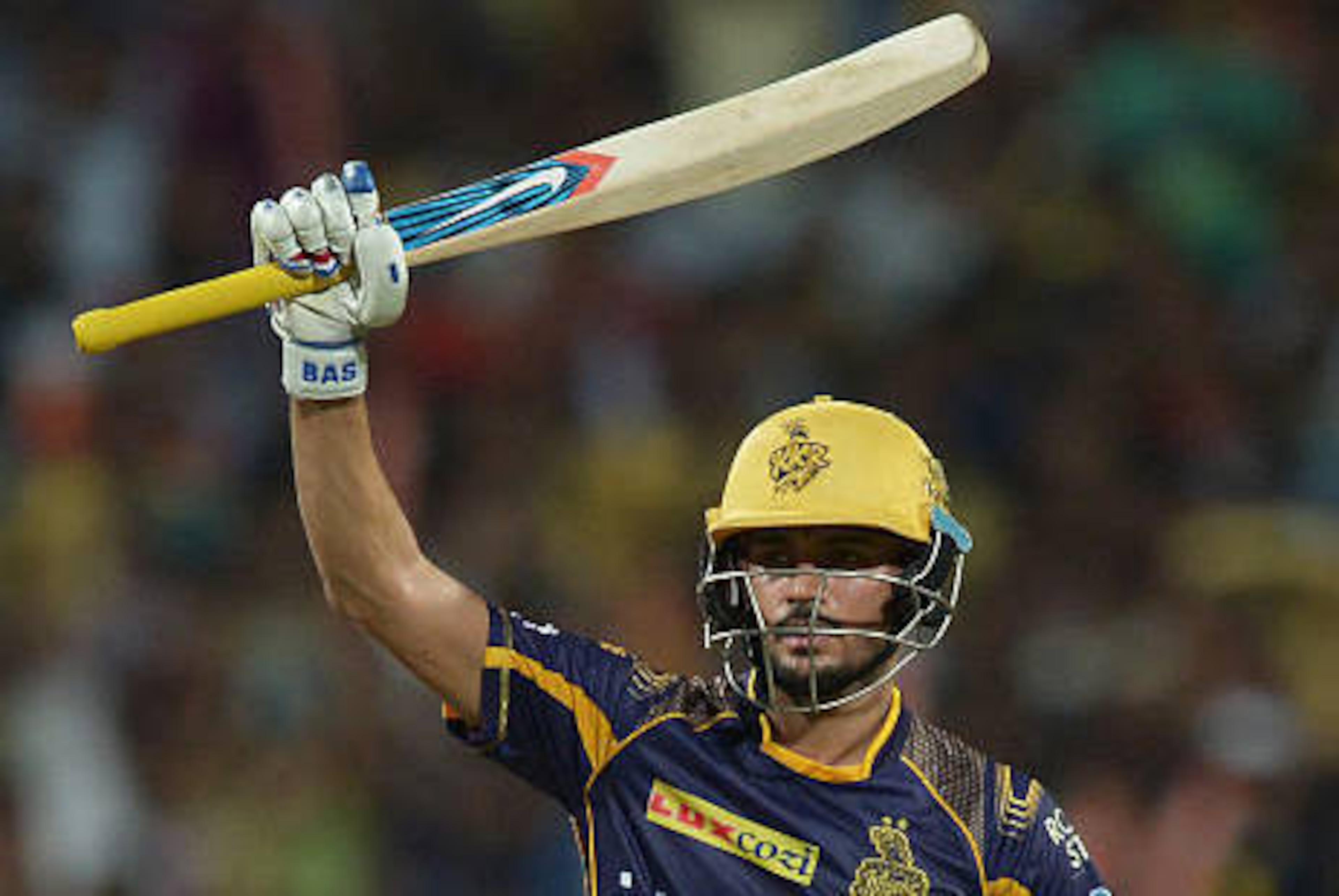 Kolkata Knight Riders Manish Pandey celebrates after scoring a half-century (50 runs) during the 2016 Indian Premier League (IPL) Twenty20 cricket match between Kolkata Knight Riders and Royal Challengers Bangalore at the Eden Gardens Cricket Stadium in Kolkata Knight Riders Manish Pandey celebrates after scoring a half-century (50 runs) during the 2016 Indian Premier League (IPL) Twenty20 cricket match between Kolkata Knight Riders and Royal Challengers Bangalore at the Eden Gardens Cricket Stadium in