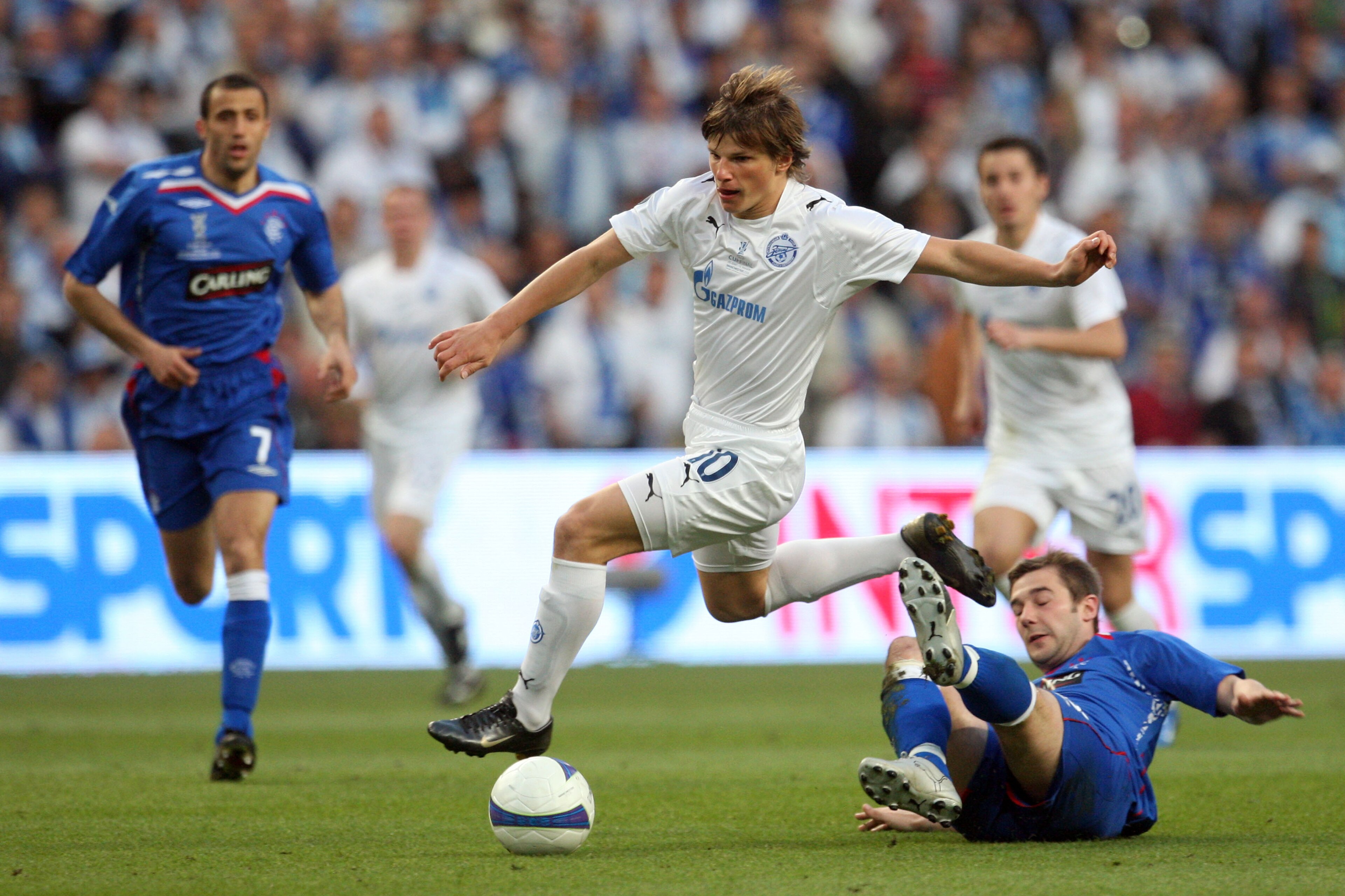 Arshavin in action for Zenit in the 2008 UEFA Cup final Arshavin in action for Zenit in the 2008 UEFA Cup final