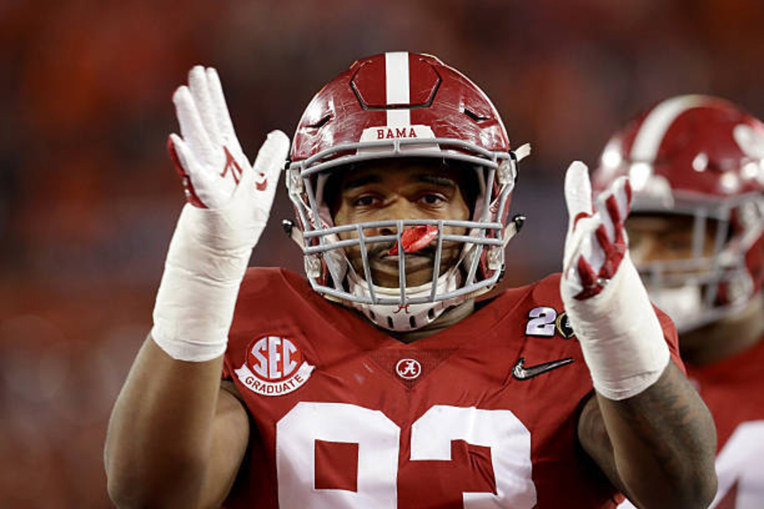 TAMPA, FL - JANUARY 09:  Defensive lineman Jonathan Allen #93 of the Alabama Crimson Tide looks on before taking on the Clemson Tigers in the 2017 College Football Playoff National Championship Game at Raymond James Stadium on January 9, 2017 in Tampa, Fl