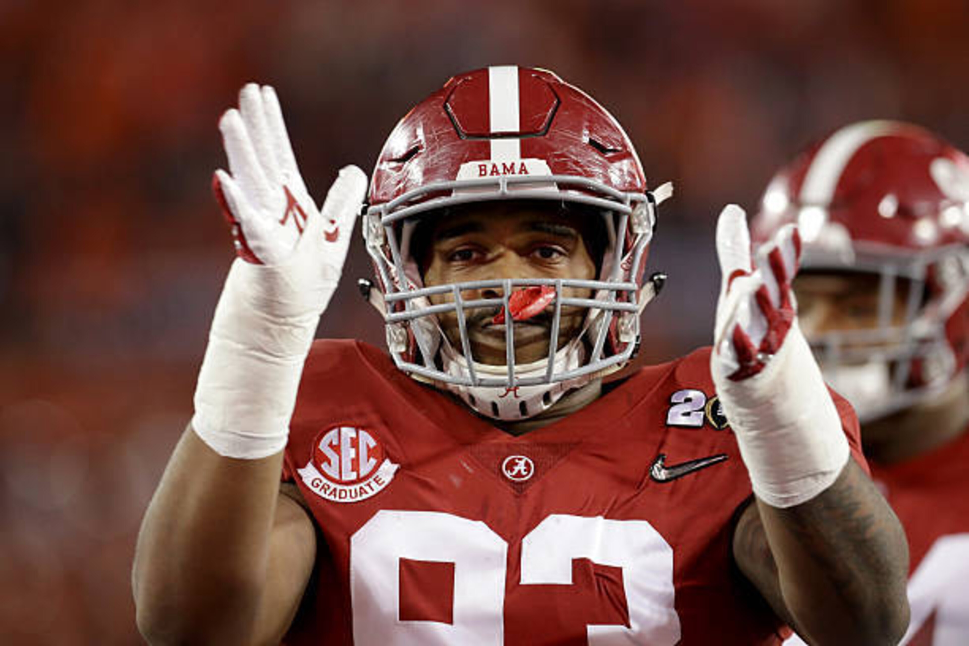 TAMPA, FL - JANUARY 09:  Defensive lineman Jonathan Allen #93 of the Alabama Crimson Tide looks on before taking on the Clemson Tigers in the 2017 College Football Playoff National Championship Game at Raymond James Stadium on January 9, 2017 in Tampa, Fl