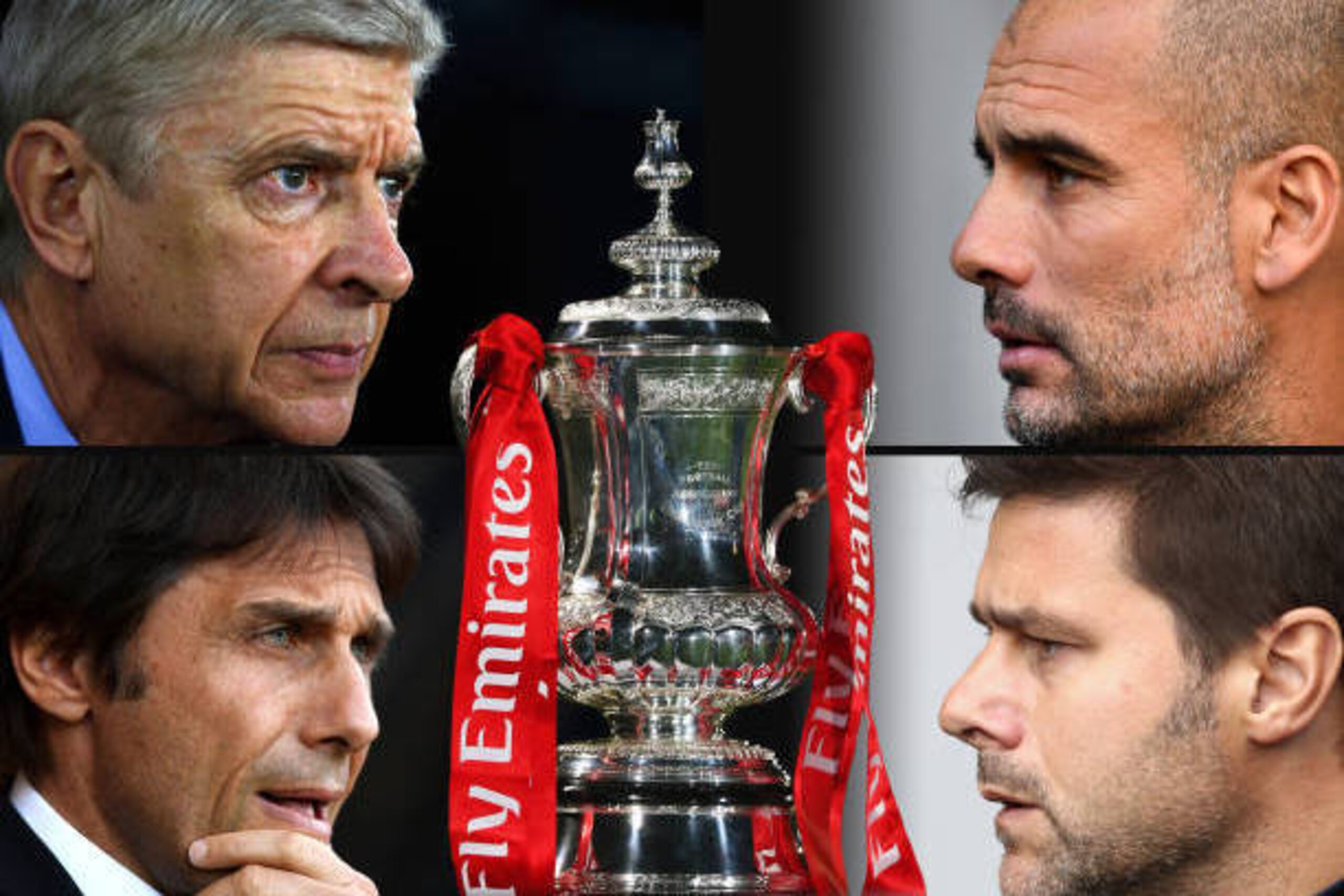 FILE PHOTO (EDITORS NOTE: GRADIENT ADDED  - Image numbers 666204736,607529584502540908,612040098,496018146) In this composite image a comparision has been made between the four club managers Antonio Conte, Manager of Chelsea,Mauricio Pochettino, Manager o