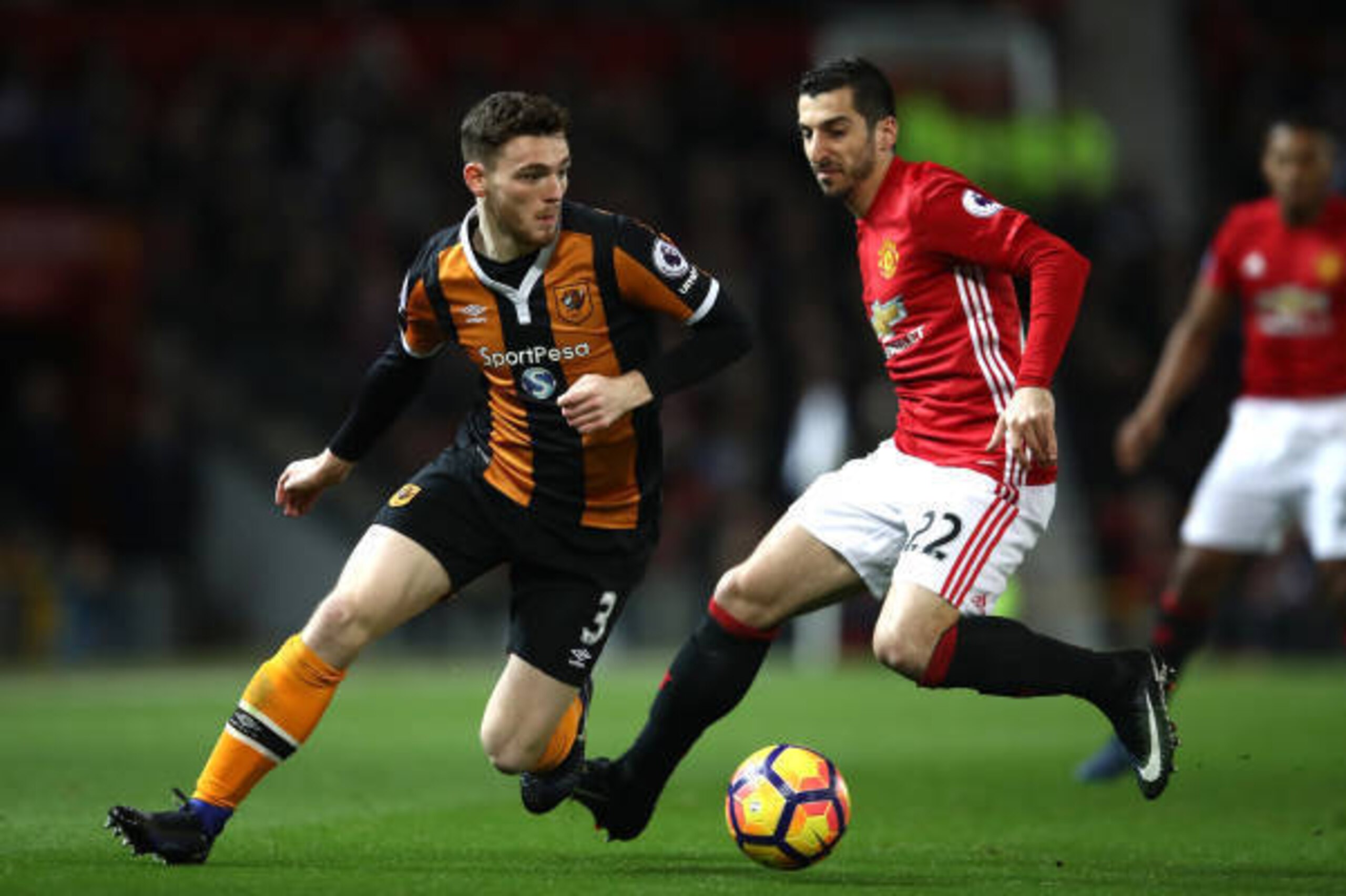 MANCHESTER, ENGLAND - FEBRUARY 01: Andrew Robertson of Hull City in action during the Premier League match between Manchester United and Hull City at Old Trafford on February 1, 2017 in Manchester, England.  (Photo by Julian Finney/Getty Images)