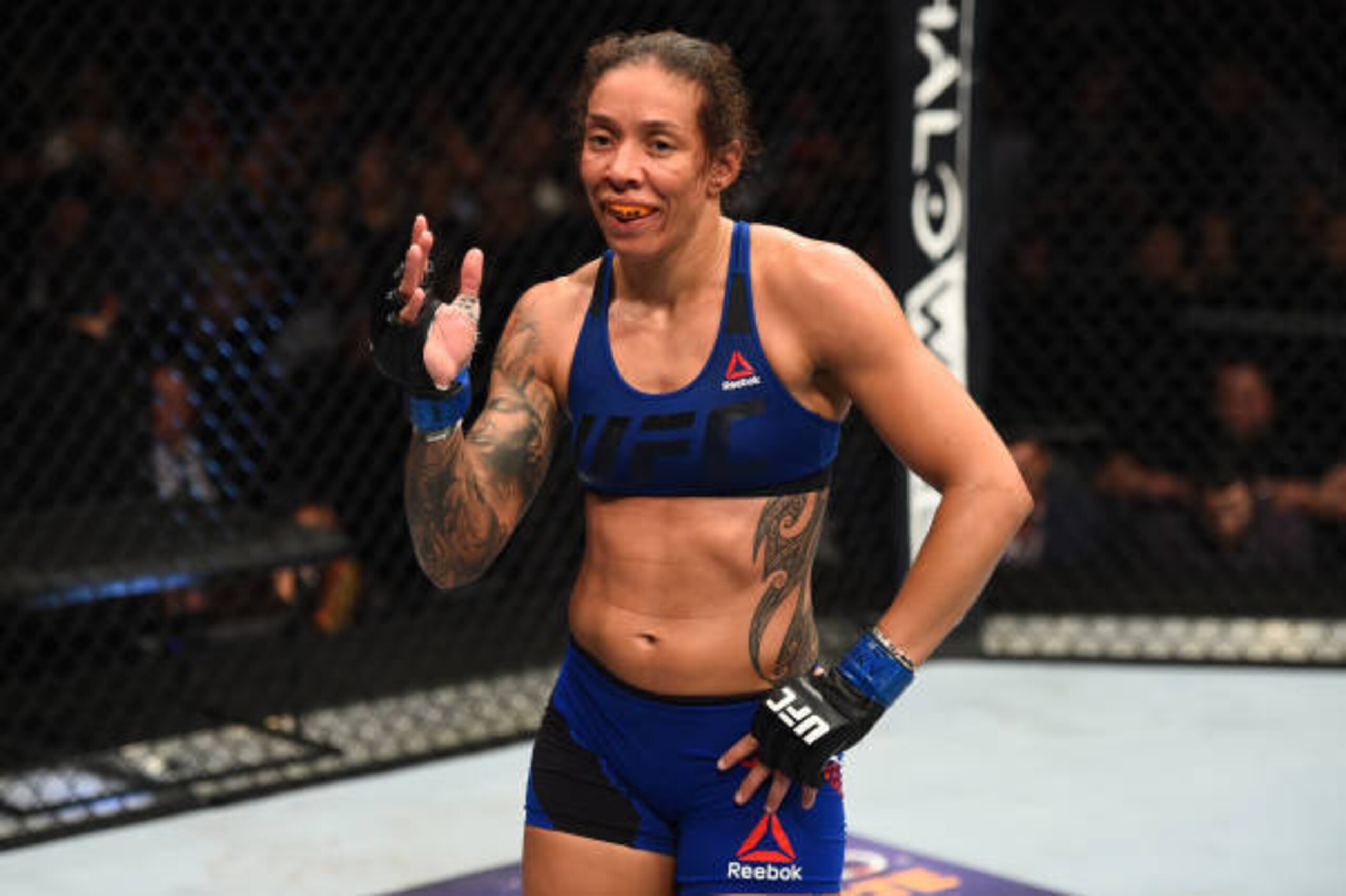 BROOKLYN, NEW YORK - FEBRUARY 11:  Germaine de Randamie of The Netherlands celebrates her victory over Holly Holm in their women's featherweight championship bout during the UFC 208 event inside Barclays Center on February 11, 2017 in Brooklyn, New York. 