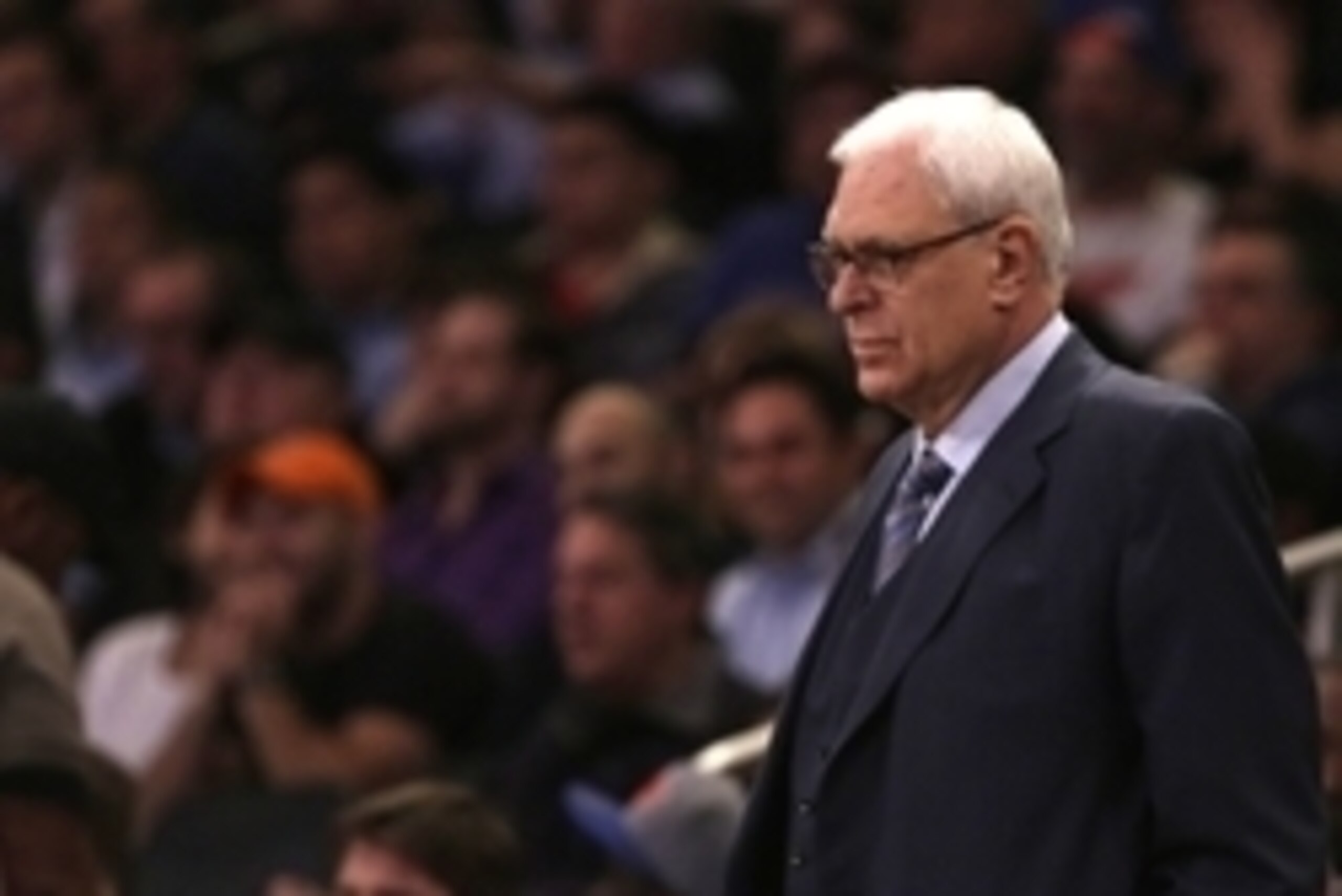 Dec 16, 2015; New York, NY, USA; New York Knicks general manager Phil Jackson looks on during a stop in play against the Minnesota Timberwolves during the first half of an NBA basketball game at Madison Square Garden. Mandatory Credit: Adam Hunger-USA TOD