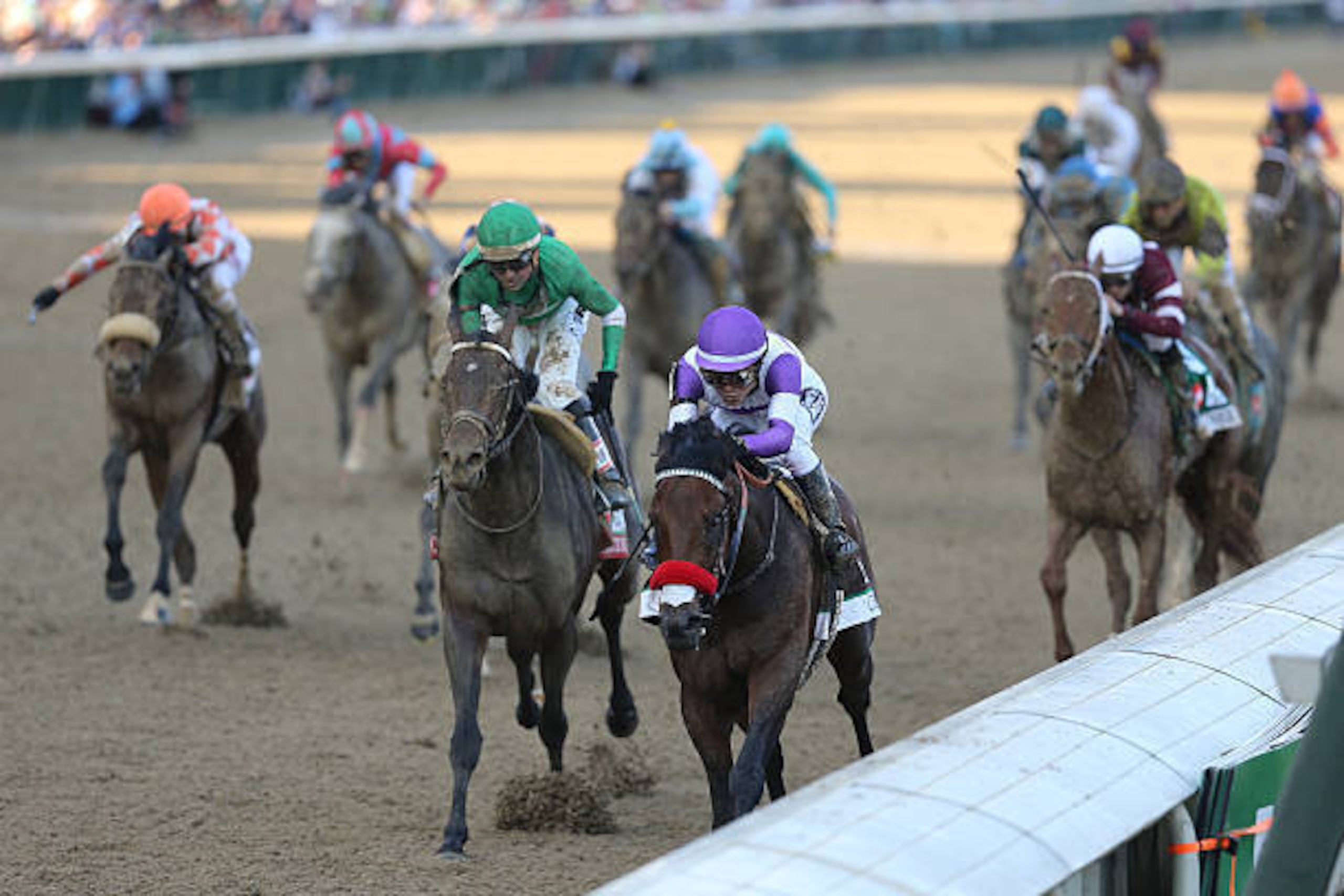LOUISVILLE, KY - MAY 7: Nyquist with Mario Gutierrez up wins the 2016 Kentucky Derby  on May 7, 2016 at Churchill Downs, Louisville.  (Photo by Horsephotos/Getty Images)