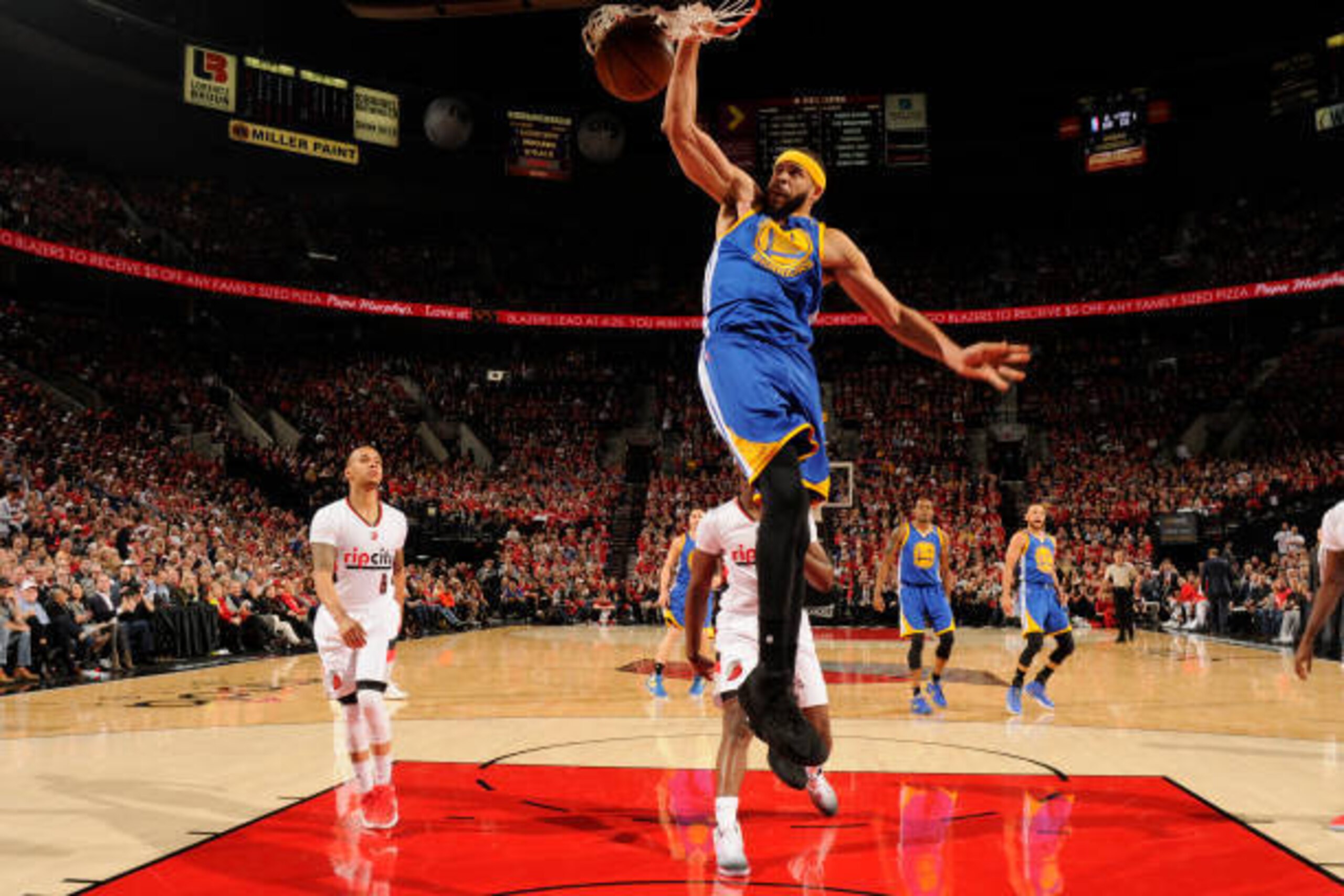 PORTLAND, OR - APRIL 22: JaVale McGee #1 of the Golden State Warriors dunks against the Portland Trail Blazers in Game Three of the Western Conference Quarterfinals of the 2017 NBA Playoffs on April 22, 2017 at the Moda Center in Portland, Oregon. NOTE TO PORTLAND, OR - APRIL 22: JaVale McGee #1 of the Golden State Warriors dunks against the Portland Trail Blazers in Game Three of the Western Conference Quarterfinals of the 2017 NBA Playoffs on April 22, 2017 at the Moda Center in Portland, Oregon. NOTE TO