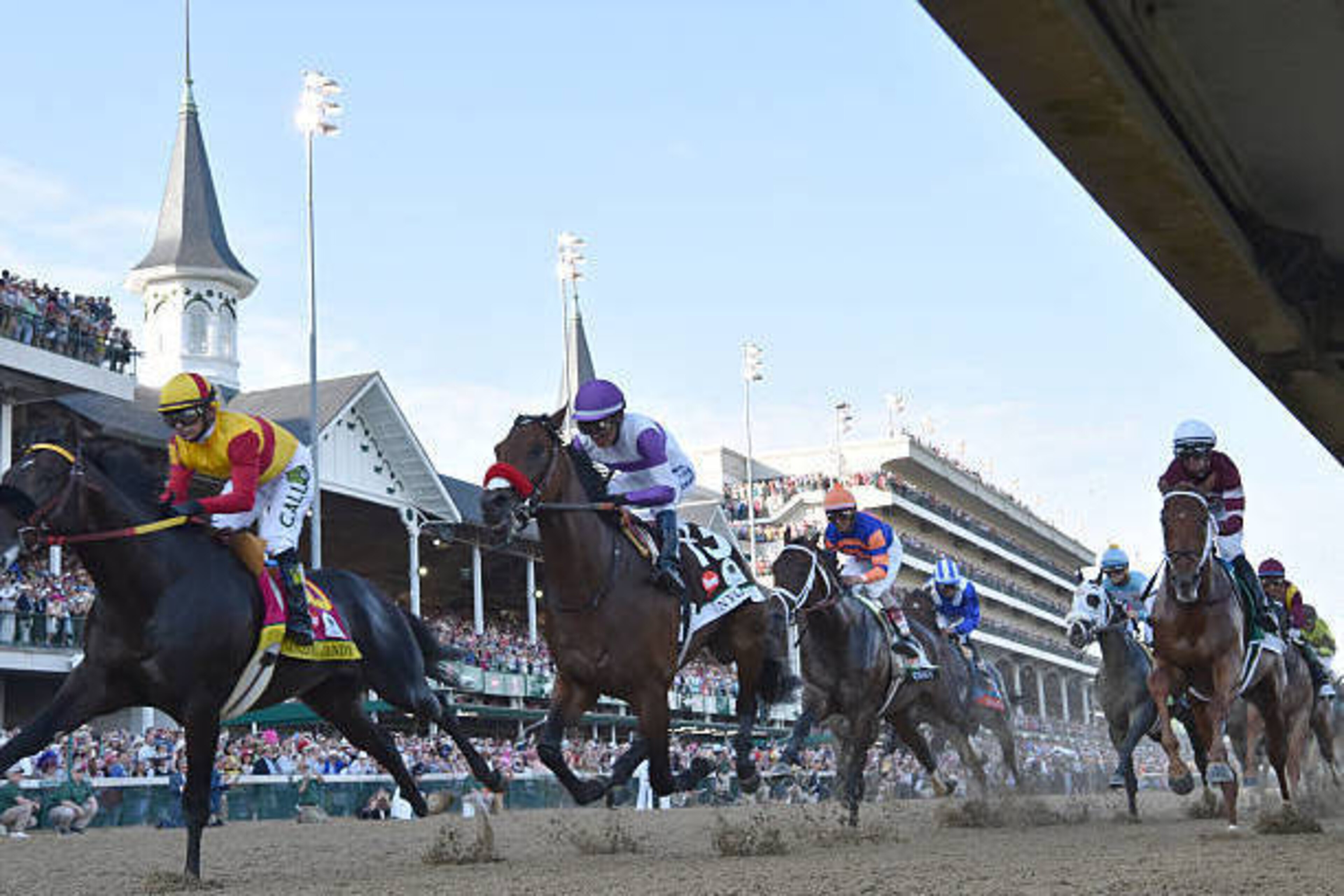 LOUISVILLE, KY - MAY 7: Horse pass grandstand for the first time. Nyquist with Mario Gutierrez up wins the 2016 Kentucky Derby on May 7, 2016 at Churchill Downs, Louisville. (Photo by Horsephotos/Getty Images) LOUISVILLE, KY - MAY 7: Horse pass grandstand for the first time. Nyquist with Mario Gutierrez up wins the 2016 Kentucky Derby on May 7, 2016 at Churchill Downs, Louisville. (Photo by Horsephotos/Getty Images)