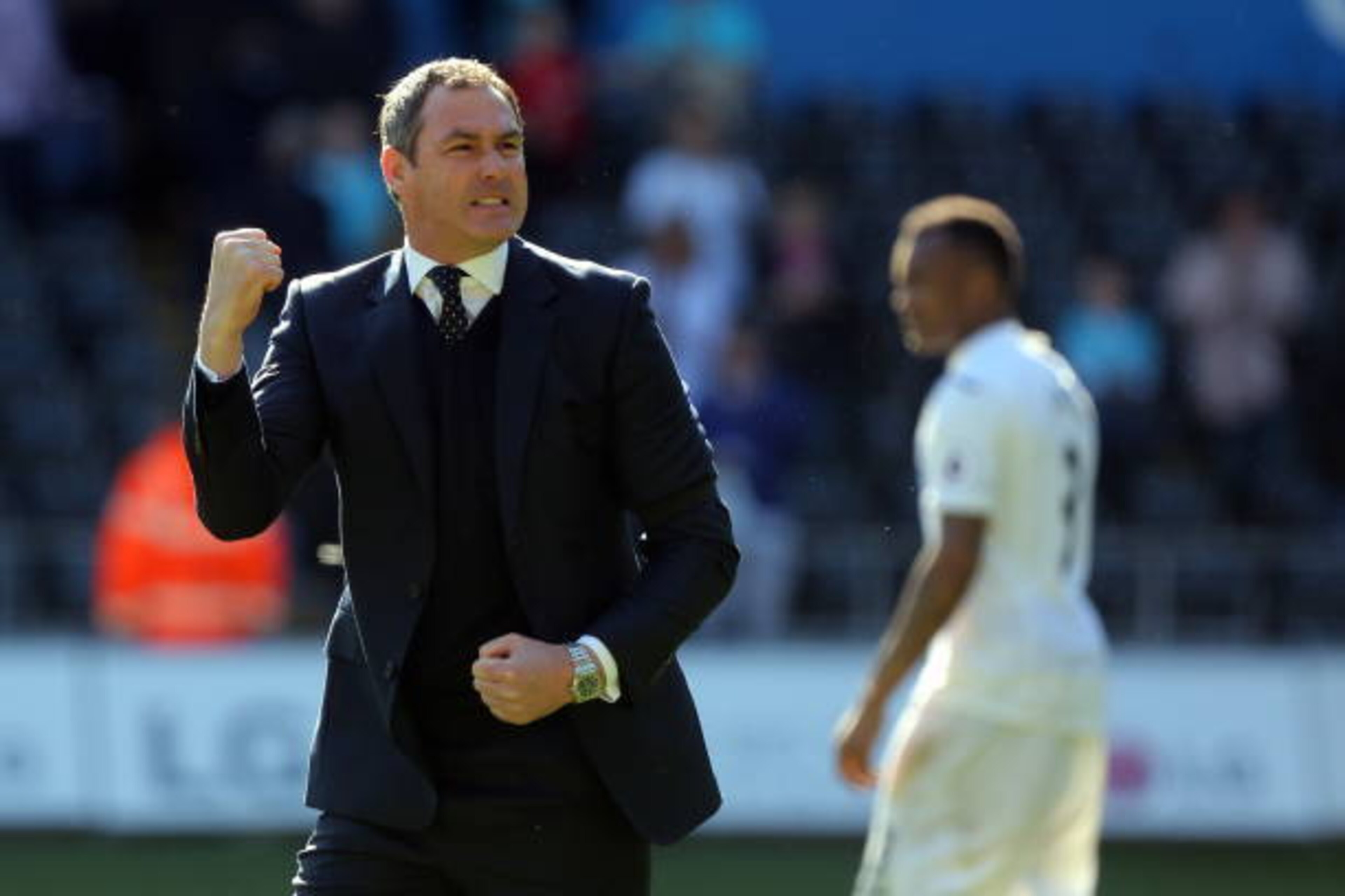 SWANSEA, WALES - APRIL 22: Manager of Swansea City, Paul Clement celebrates his team's win after the Premier League match between Swansea City and Stoke City at The Liberty Stadium on April 22, 2017 in Swansea, Wales. (Photo by Athena Pictures/Getty Image SWANSEA, WALES - APRIL 22: Manager of Swansea City, Paul Clement celebrates his team's win after the Premier League match between Swansea City and Stoke City at The Liberty Stadium on April 22, 2017 in Swansea, Wales. (Photo by Athena Pictures/Getty Image