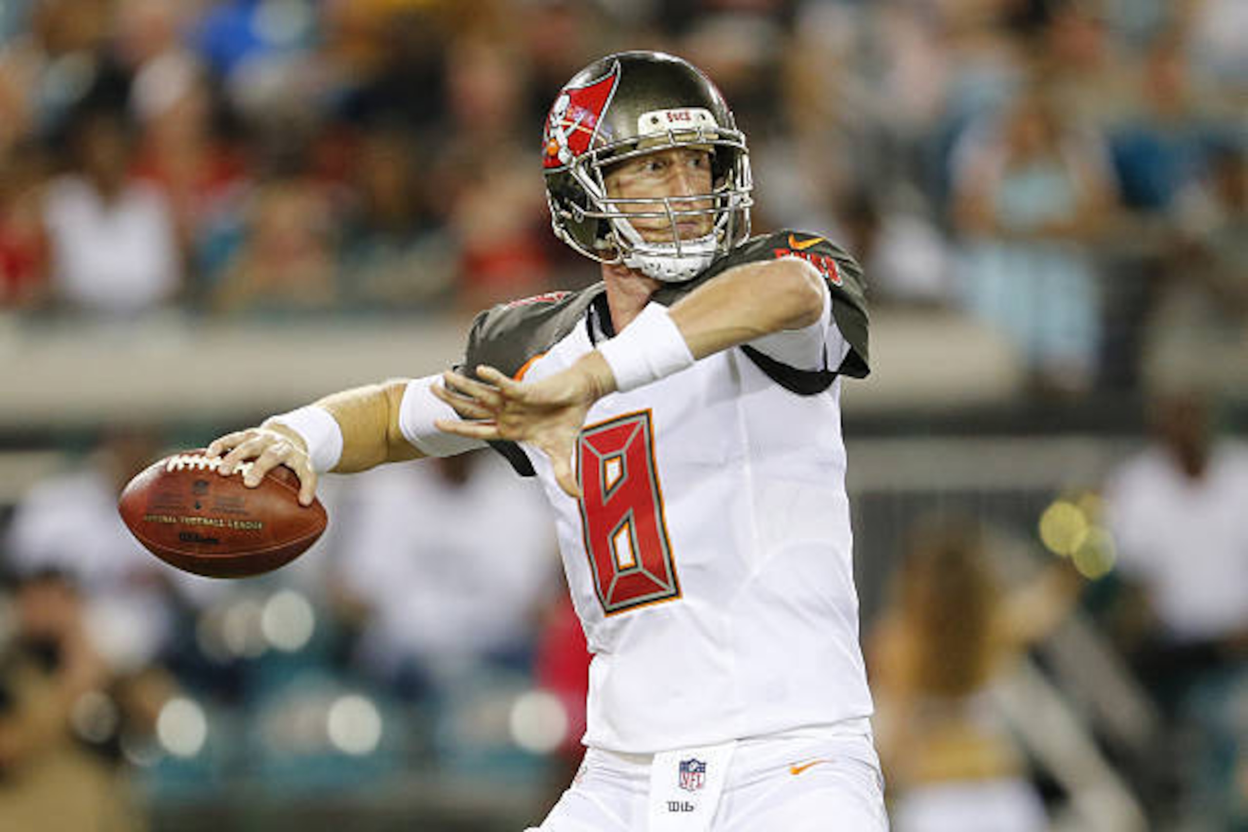 JACKSONVILLE, FL - AUGUST 20: Mike Glennon #8 of the Tampa Bay Buccaneers throws the ball against the Jacksonville Jaguars during a preseason game on August 20, 2016 at EverBank Field in Jacksonville, Florida. Tampa Bay defeated Jacksonville 27-21. (Photo
